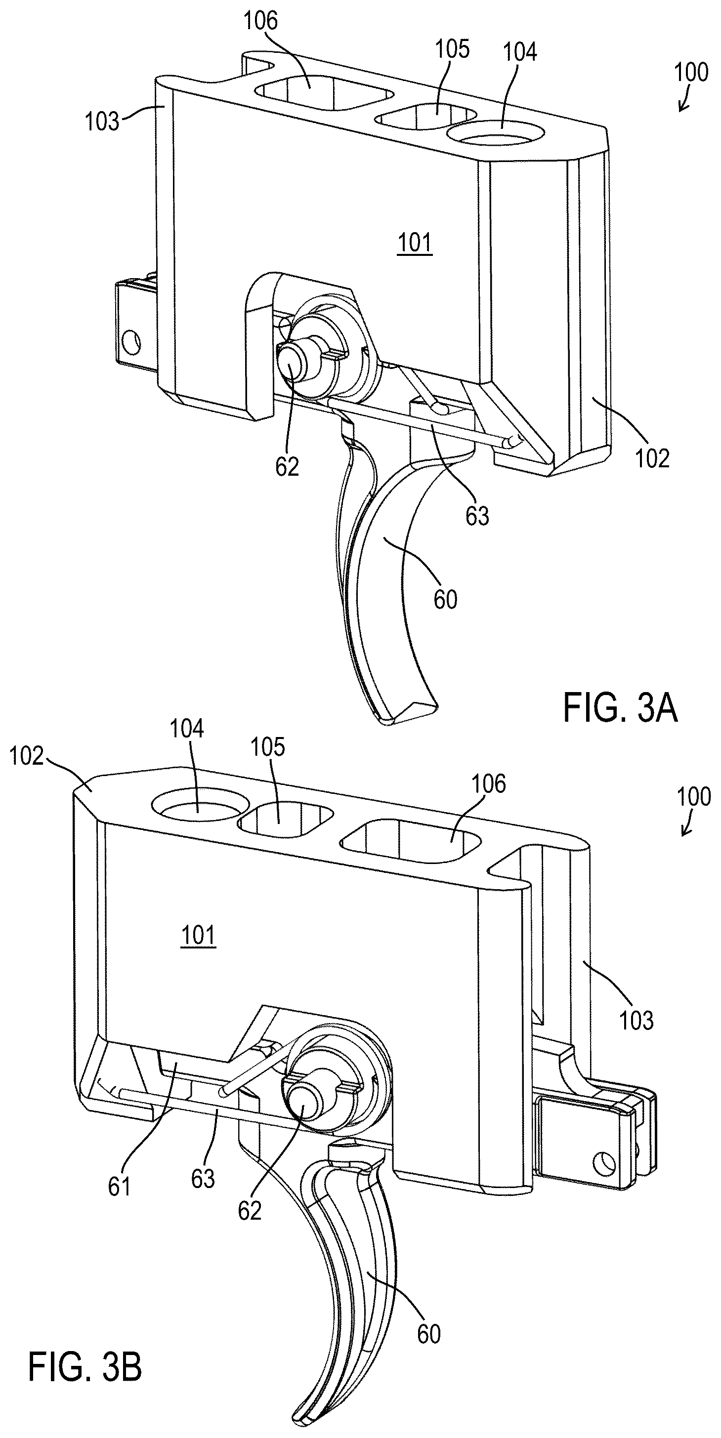 Patent US12460890 Figure 3 – Simulated trigger assemblies