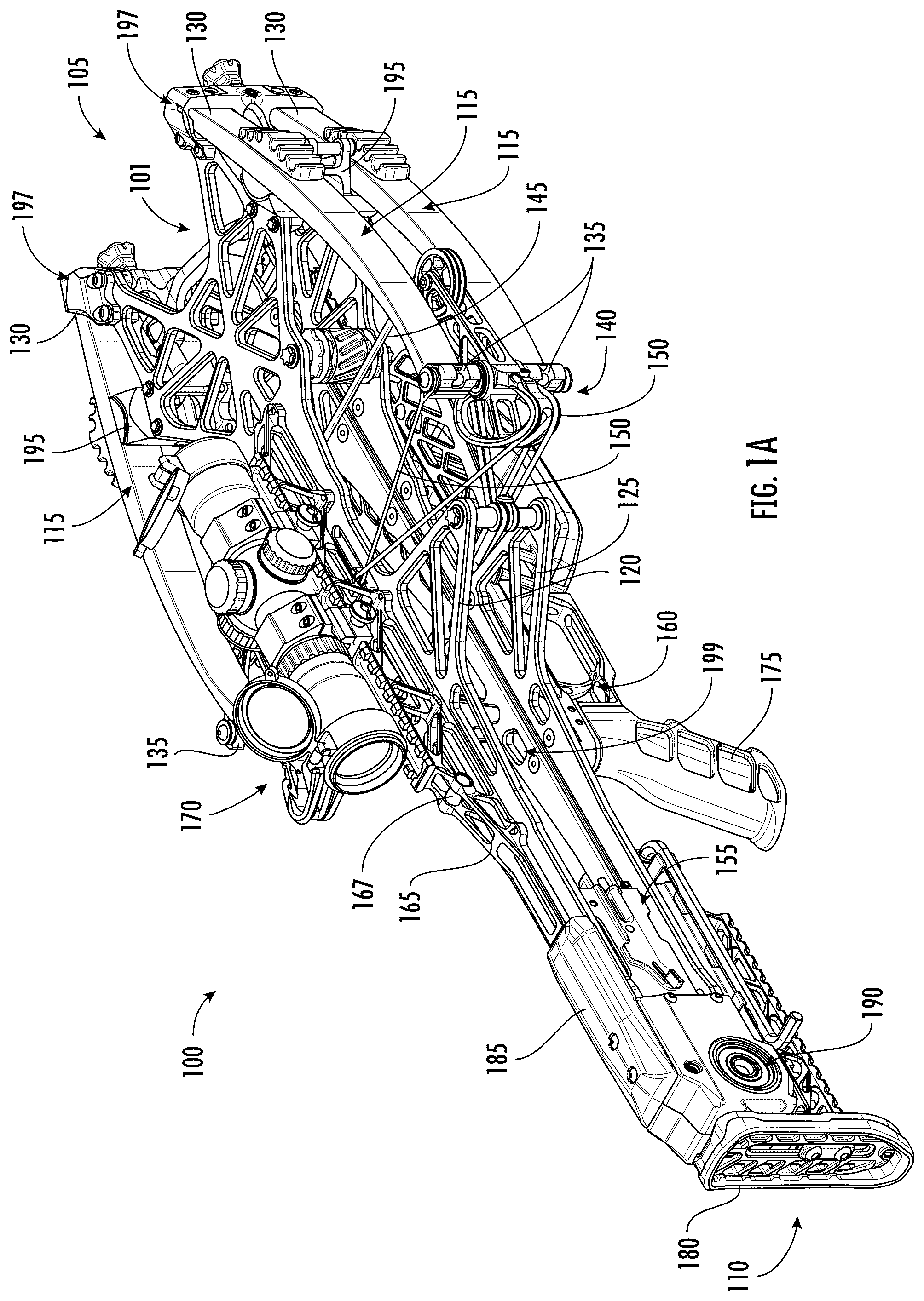 Patent US12460893 Figure 1 – Crossbow with draw string coupled to fixed location