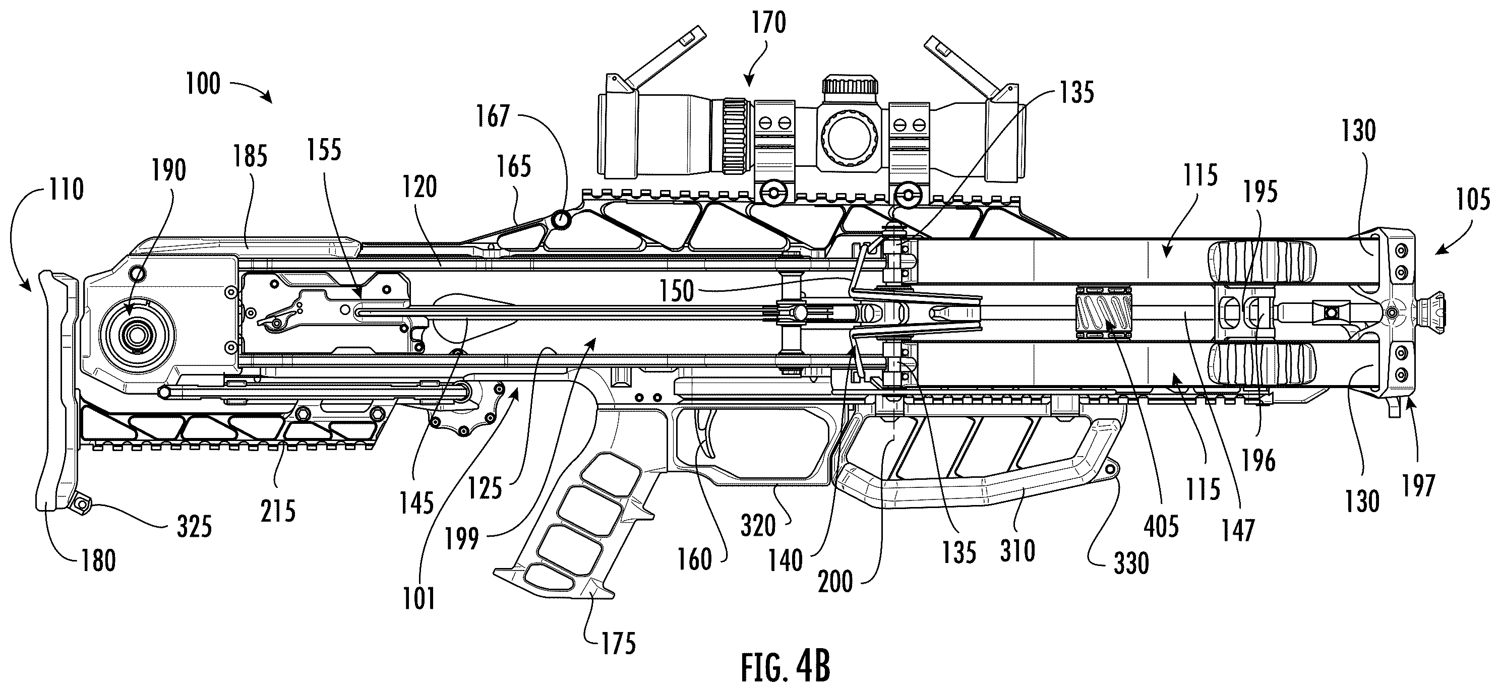Patent US12460893 Figure 6 – Crossbow with draw string coupled to fixed location
