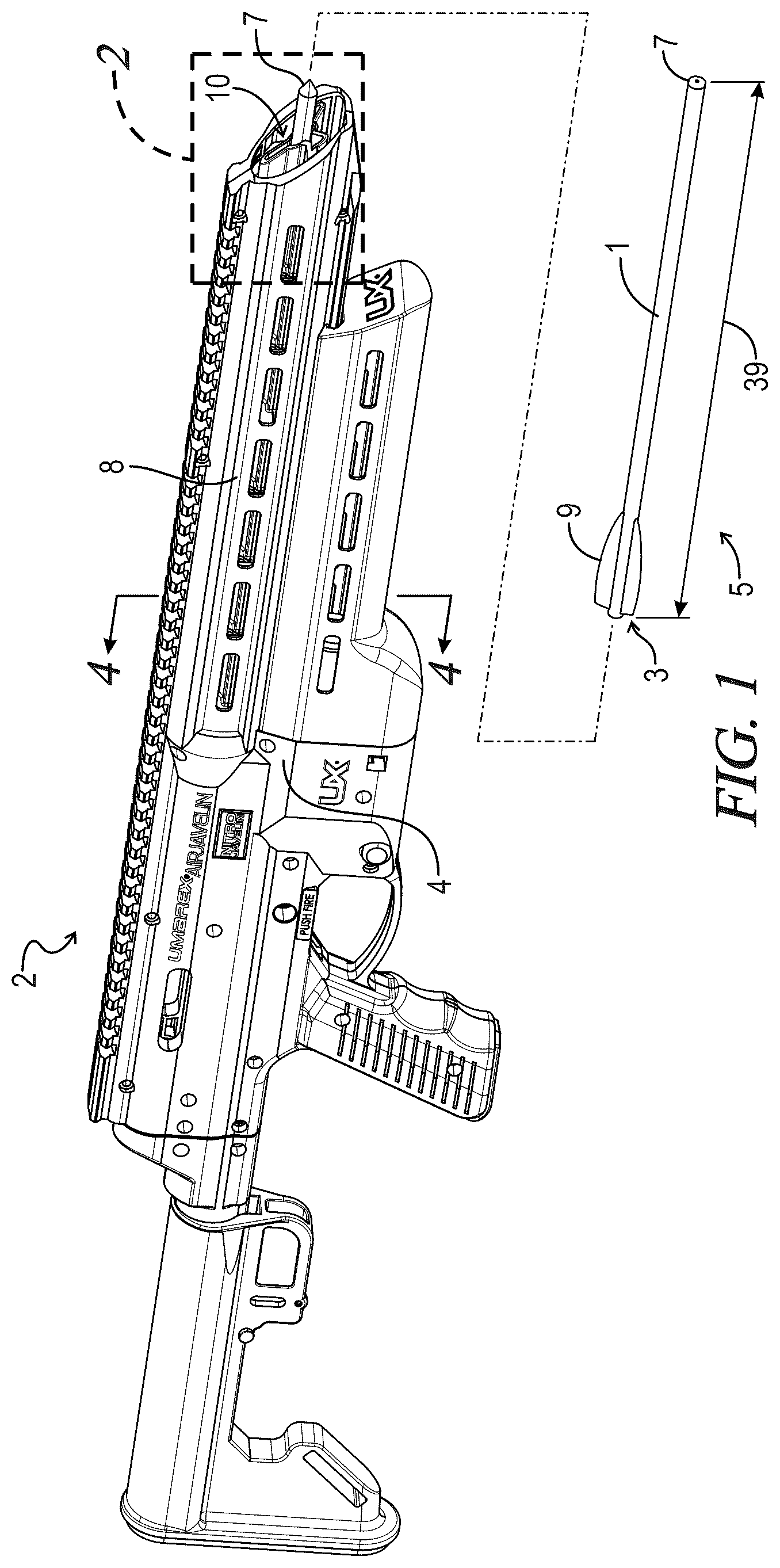 Patent US12460900 Figure 1 – Arrow stabilizer for archery airguns