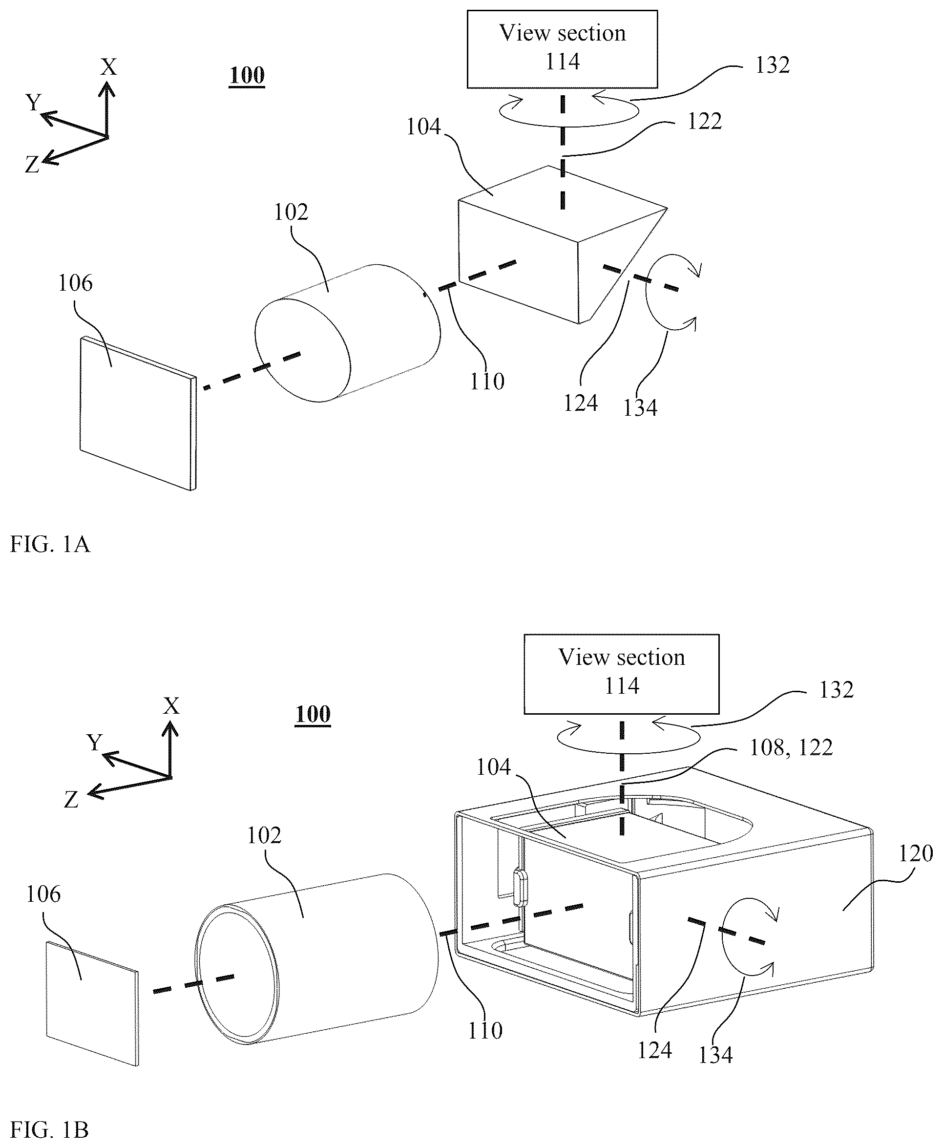 Patent US12460946 Figure 1 – Optical-path folding-element with an extended two degree of freedom rotation range