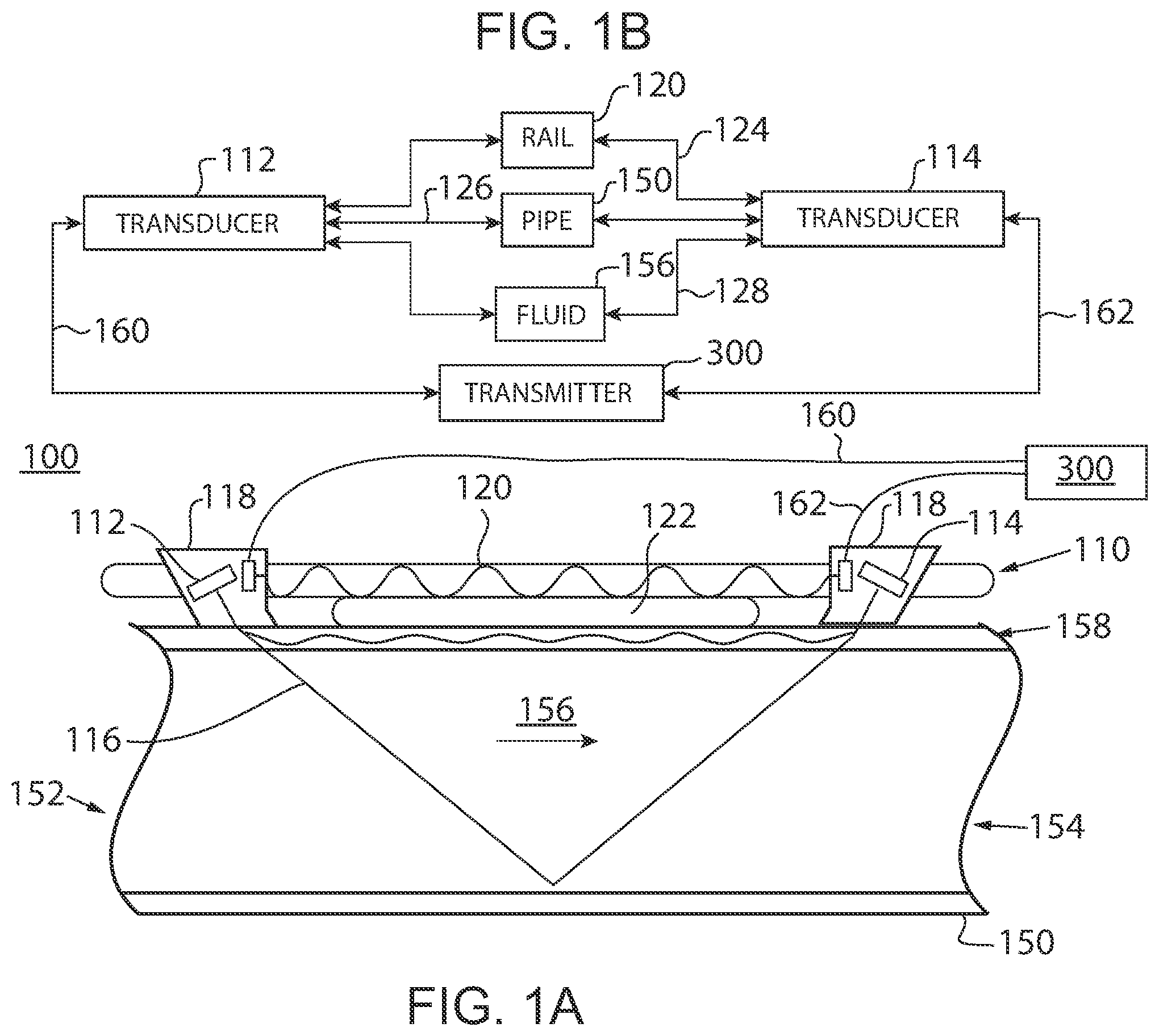 Patent US12460957 Figure 1 – Acoustic rail for clamp on ultrasonic flow meter