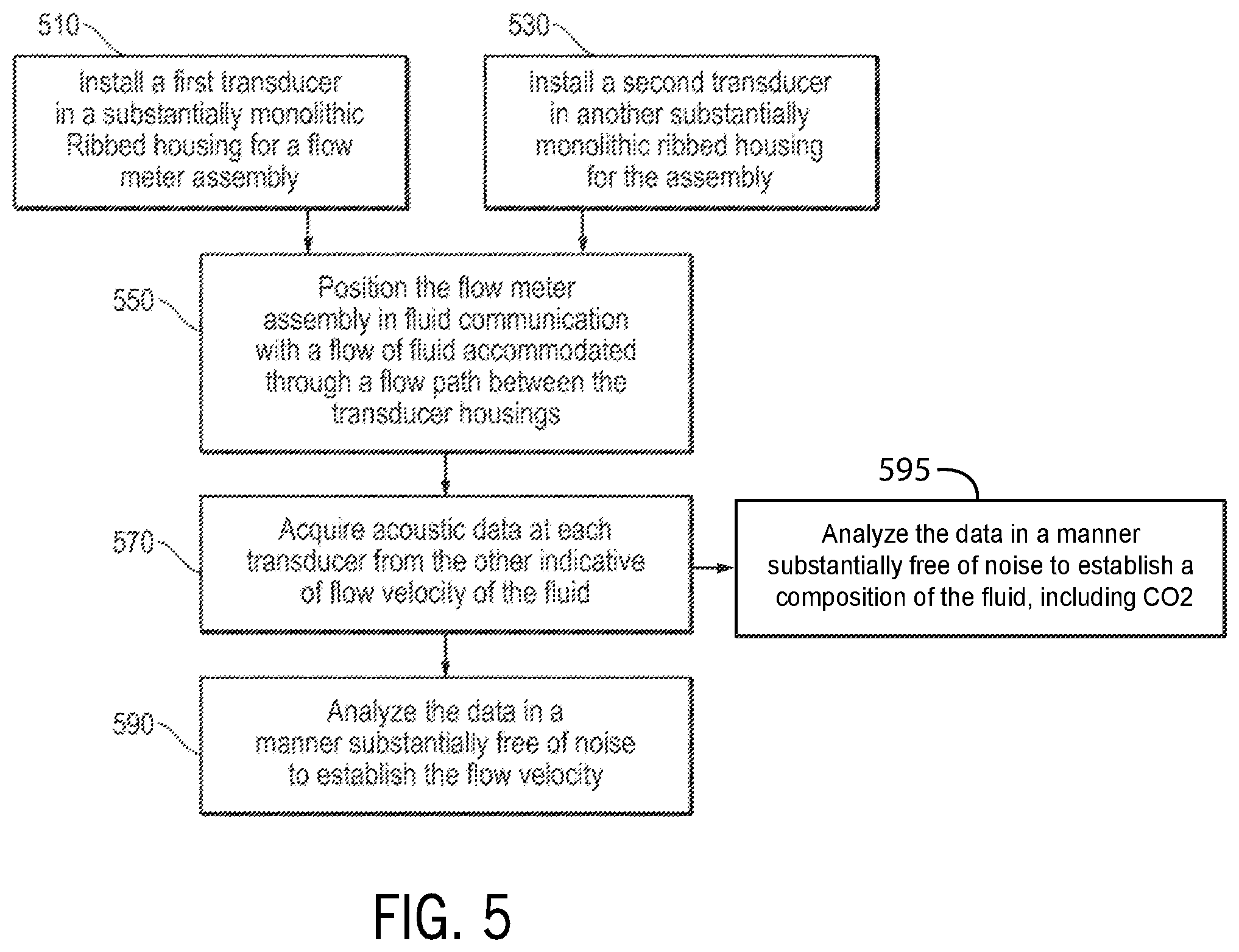 Patent US12460958 Figure 5 – Flowmeter with attenuating ribbed transducer housings