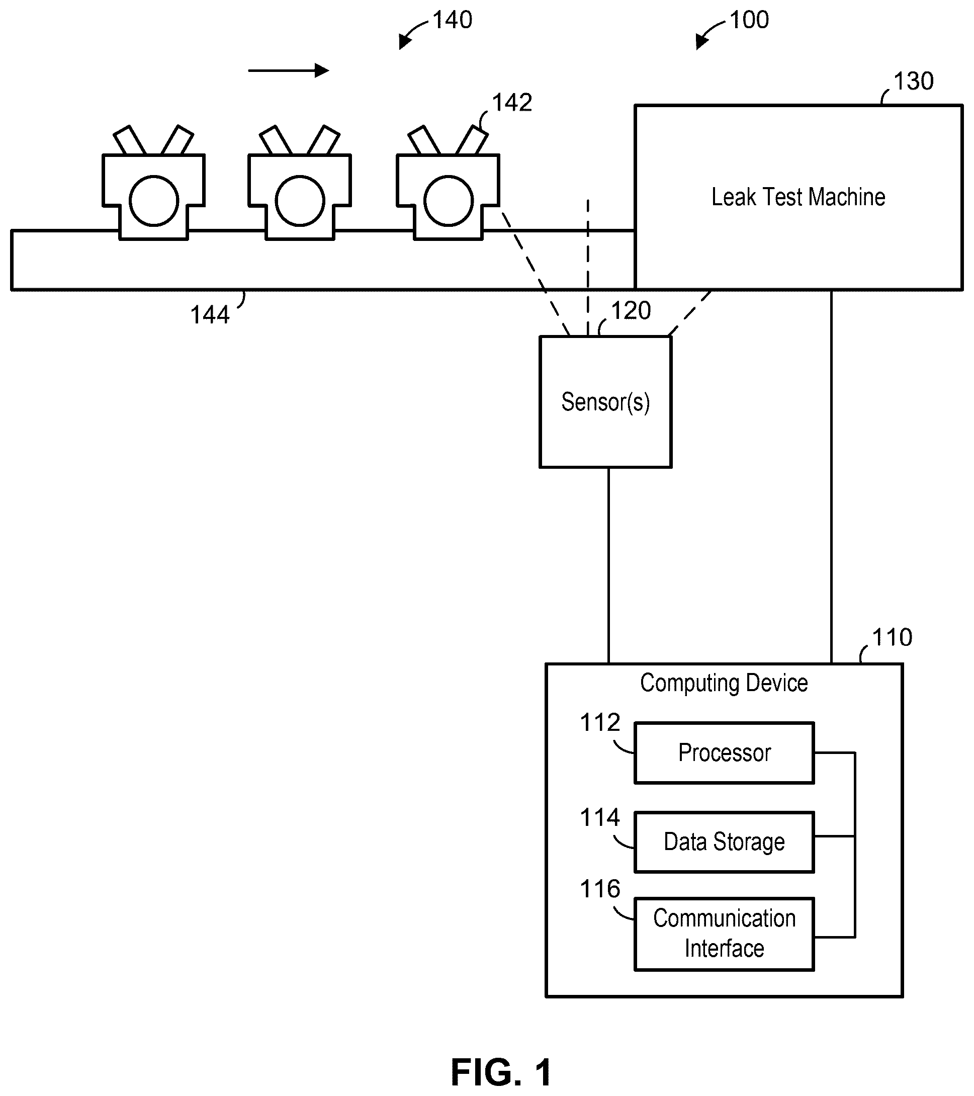 Patent US12460987 Figure 1 – Systems and methods for calibrating a leak test machine for a manufacturing line