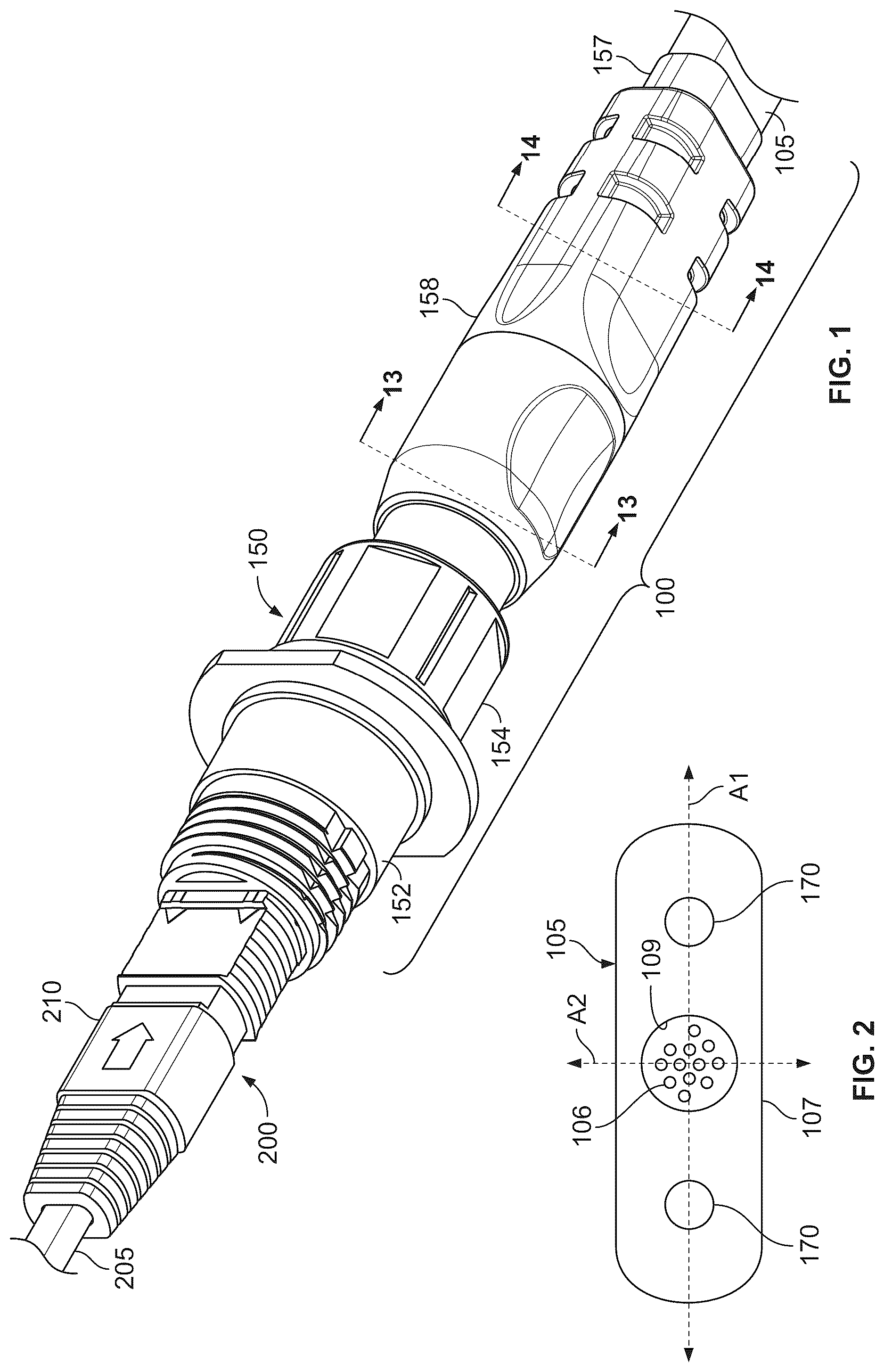 Patent US12468095 Figure 1 – Multi-fiber fiber optic connector