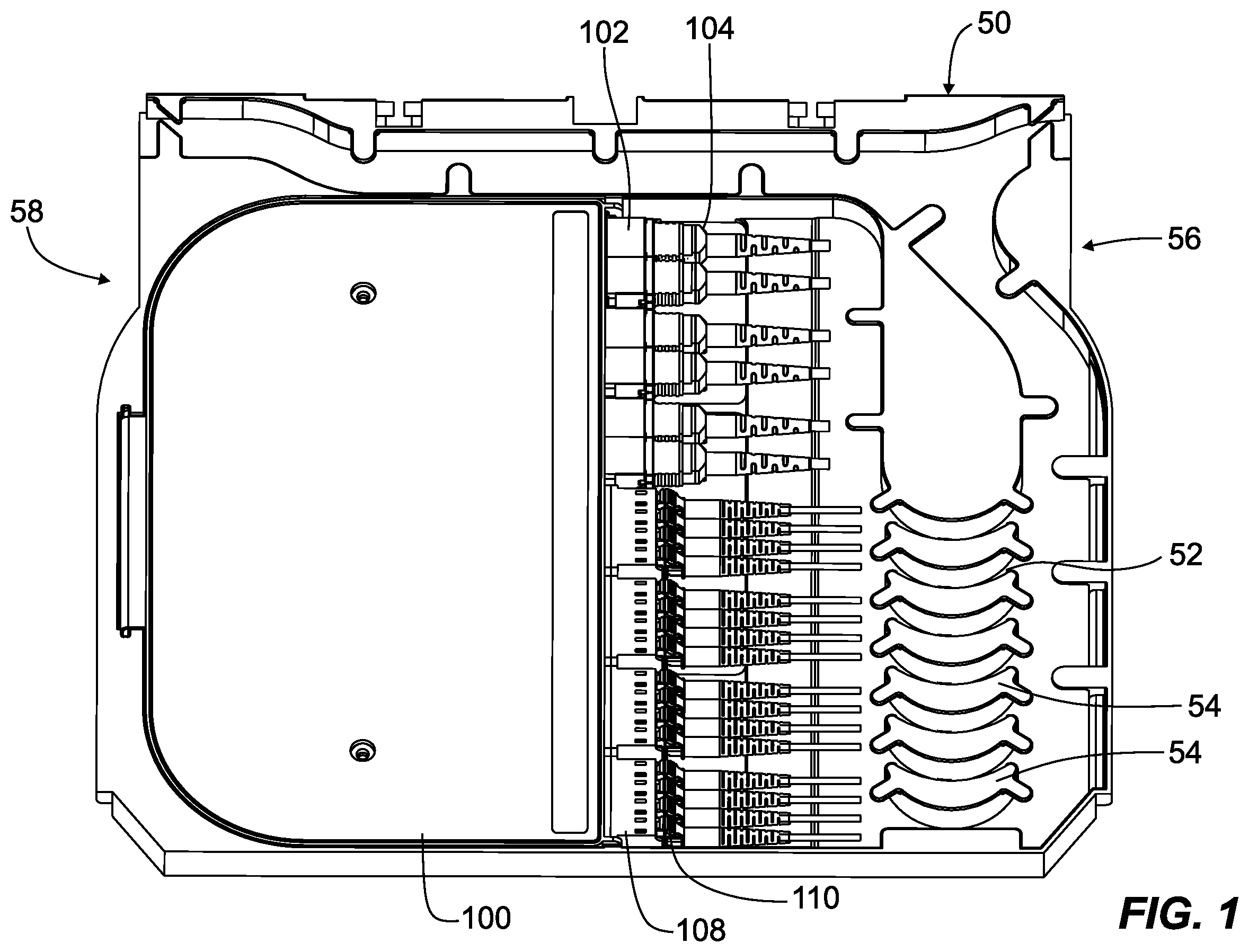 Patent US12468106 Figure 1 – Telecommunications module arrangements