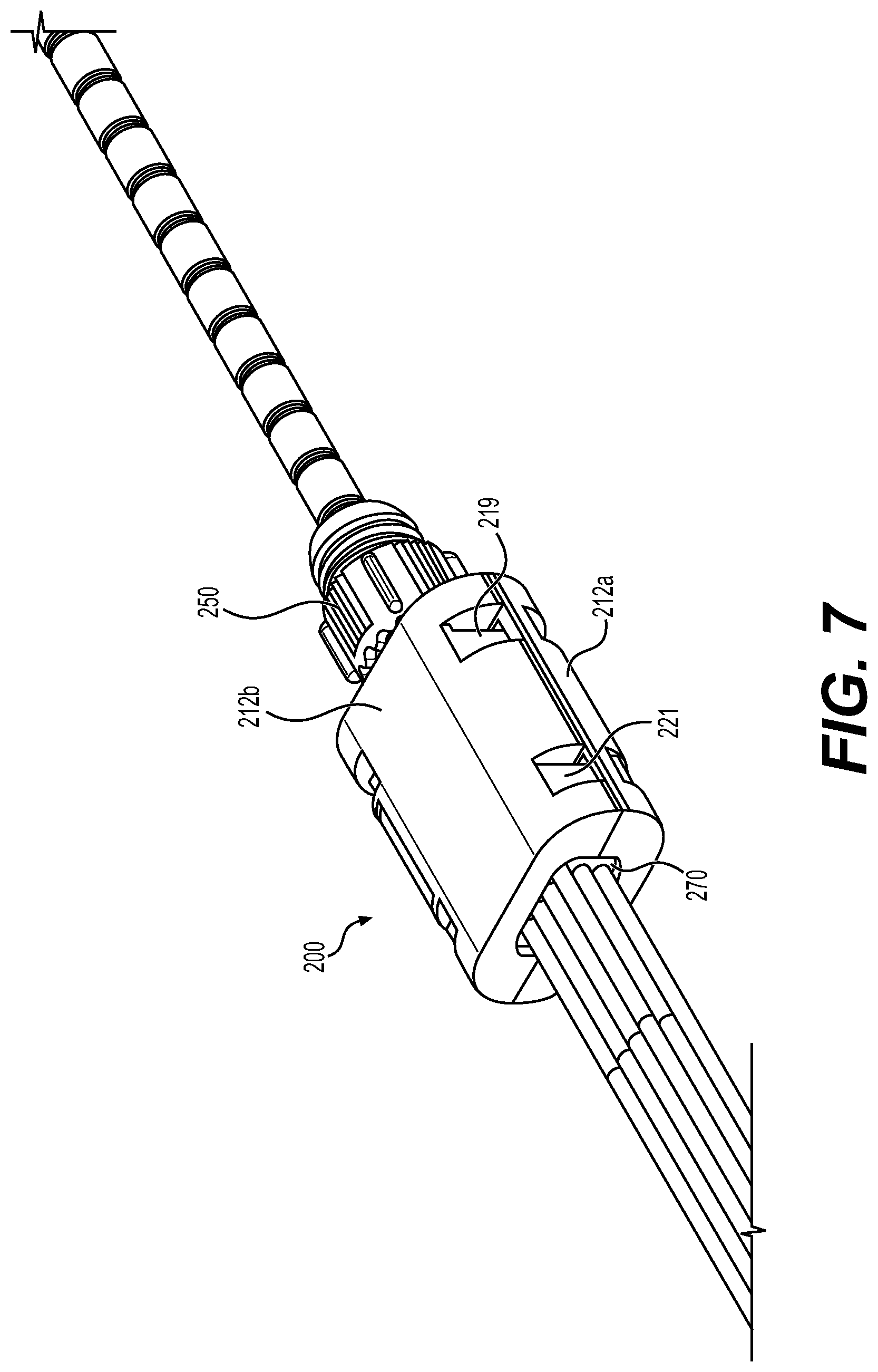 Patent US12468110 Figure 7 – Breakout that is configured to be tool-lessly coupled with a multi-fiber cable