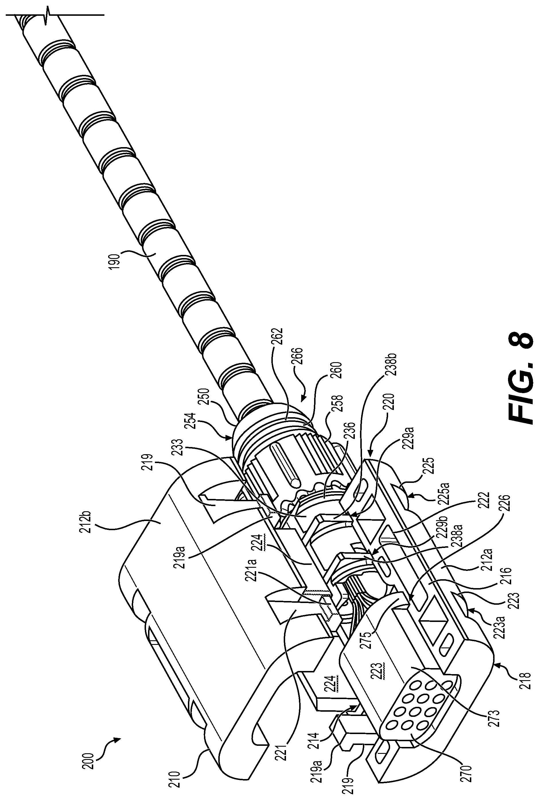 Patent US12468110 Figure 8 – Breakout that is configured to be tool-lessly coupled with a multi-fiber cable