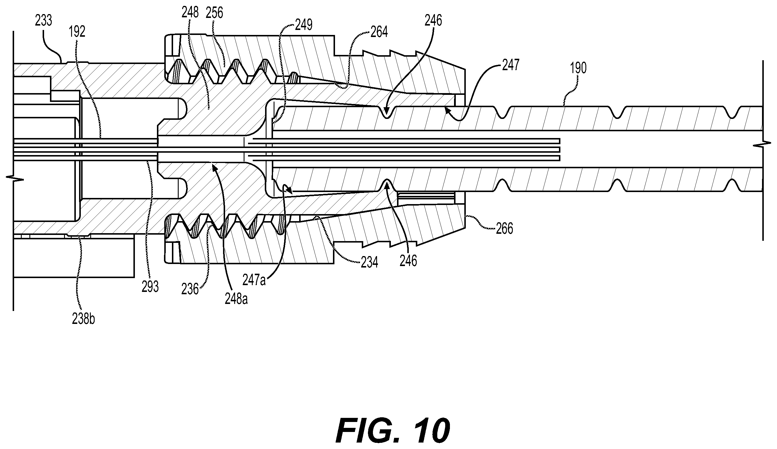 Patent US12468110 Figure 10 – Breakout that is configured to be tool-lessly coupled with a multi-fiber cable