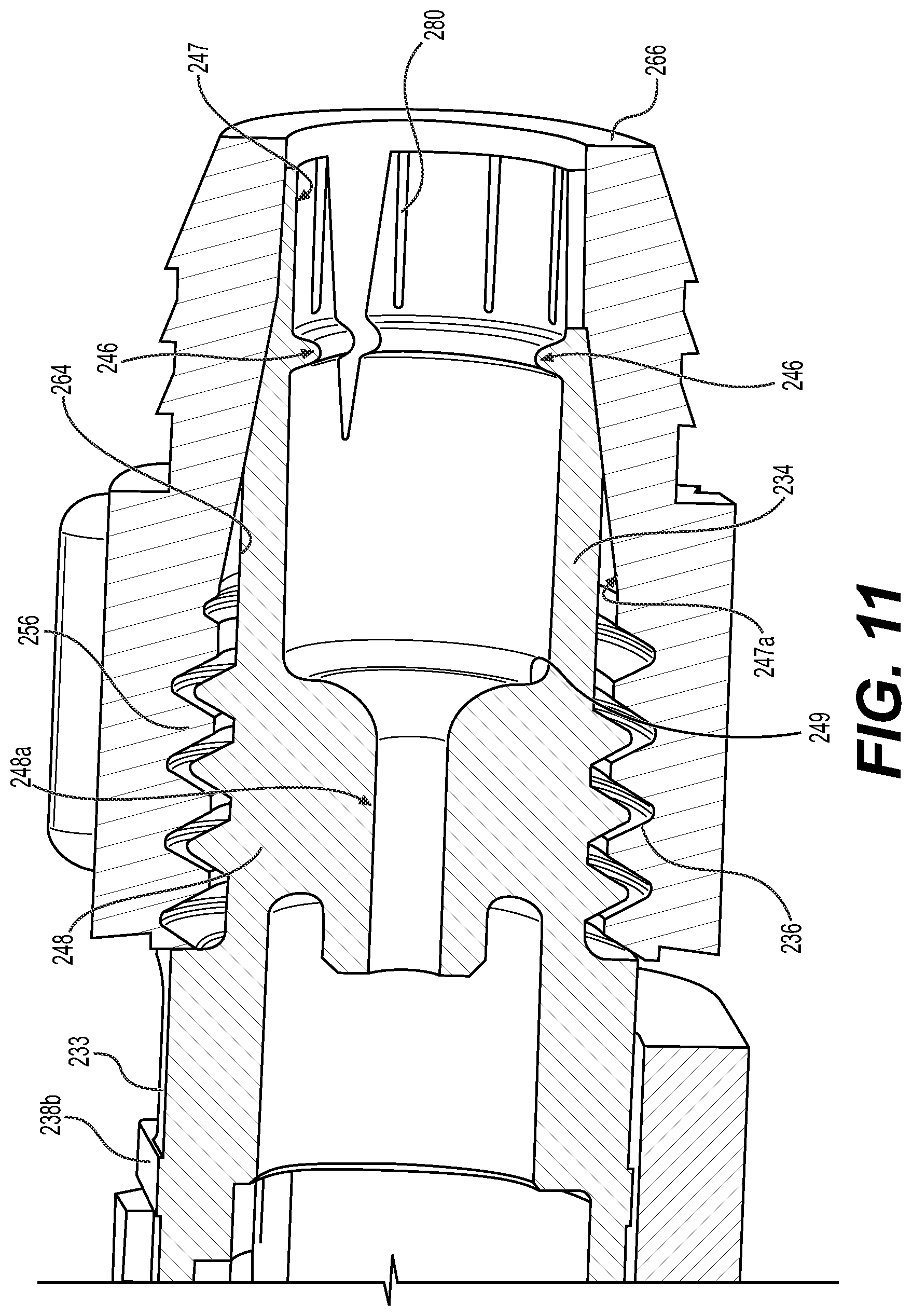 Patent US12468110 Figure 11 – Breakout that is configured to be tool-lessly coupled with a multi-fiber cable
