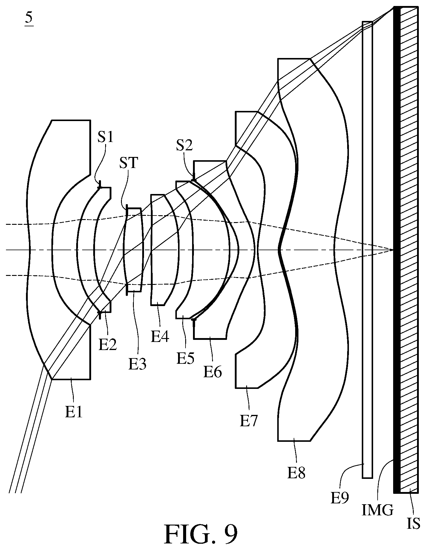 Patent US12468124 Figure 9 – Imaging system lens assembly, image capturing unit and electronic device including eight lenses of −++++−−+, −+++++−+ or −−+++−−+ refractive powers