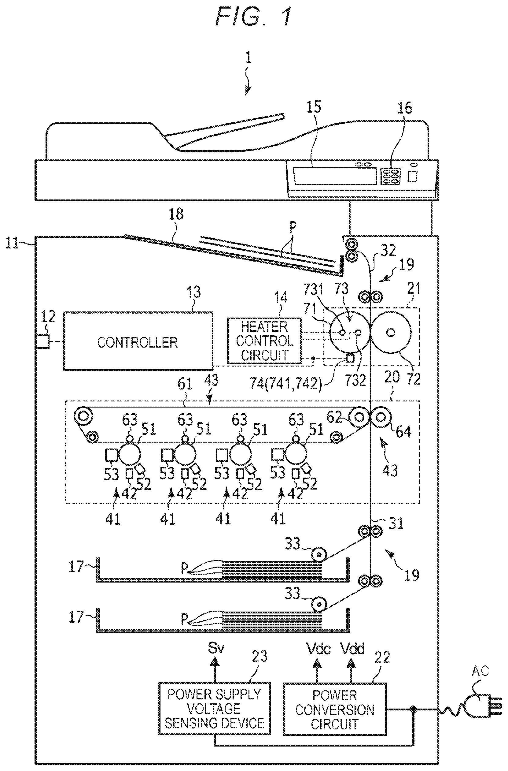 Patent US12468247 Figure 1 – Fixing device configured to determine whether there is an abnormality based on estimated temperature values