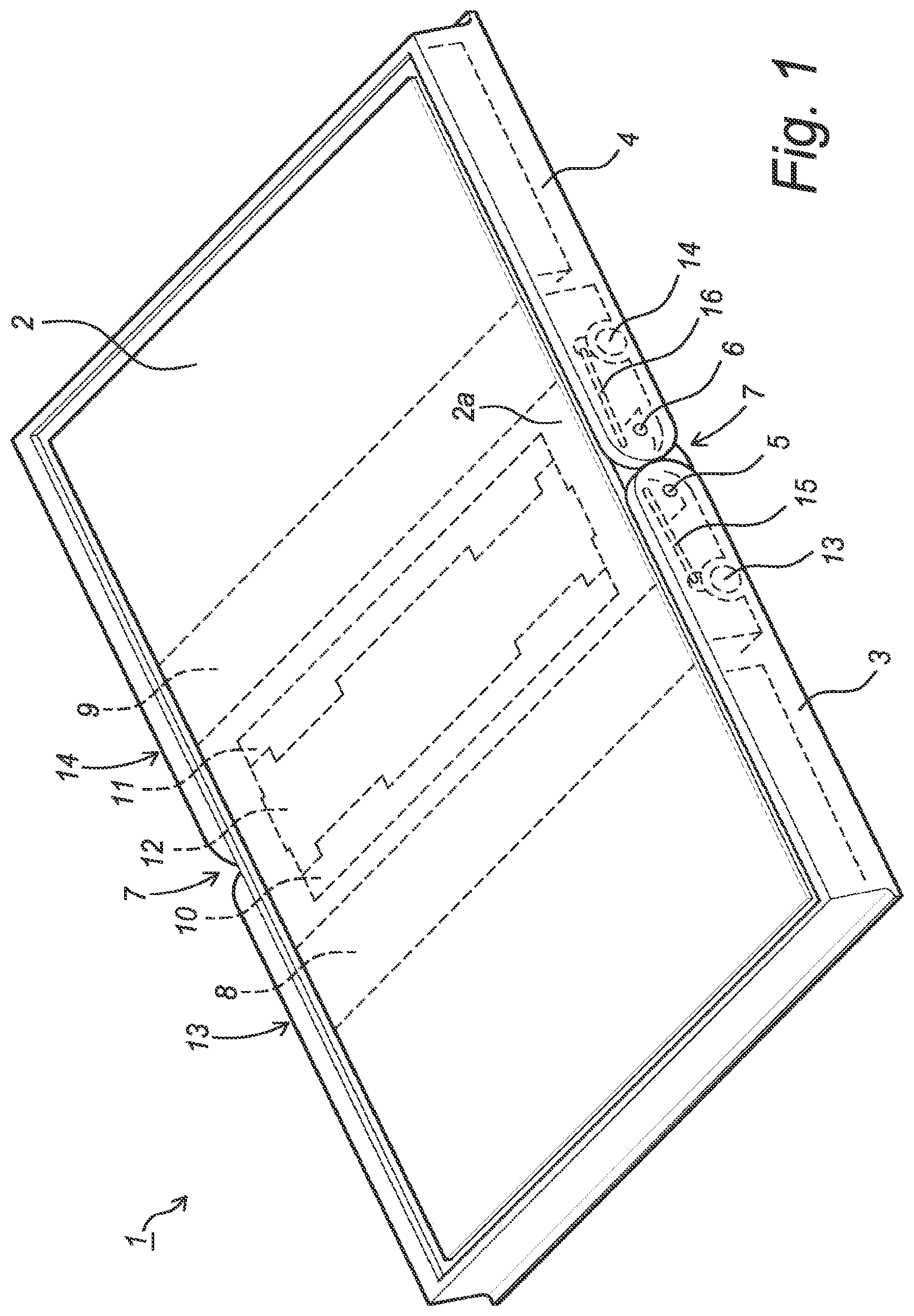 Patent US12468345 Figure 1 – Display system with a flexible display