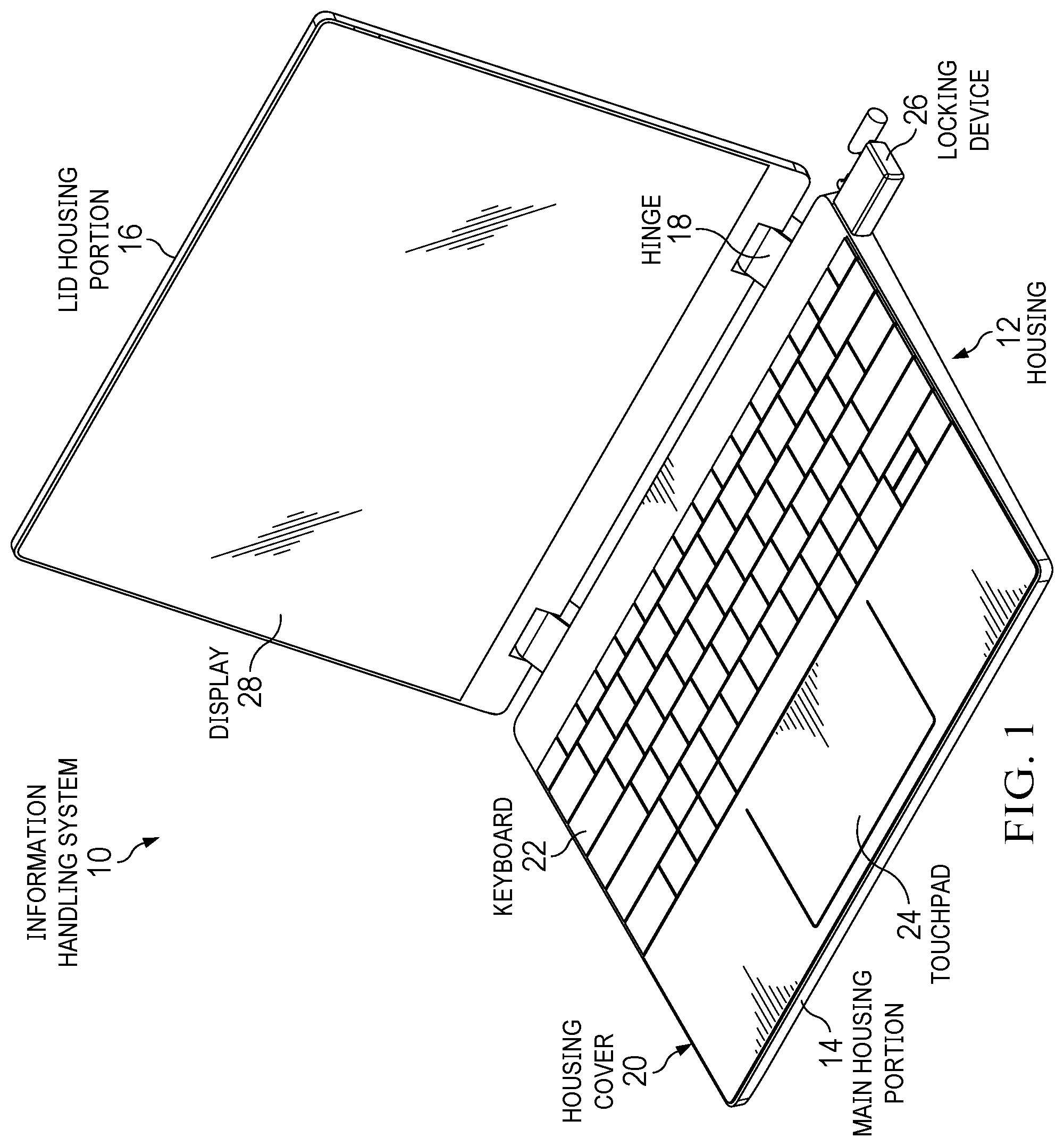 Patent US12468358 Figure 1 – Information handling system motherboard battery cable free connector