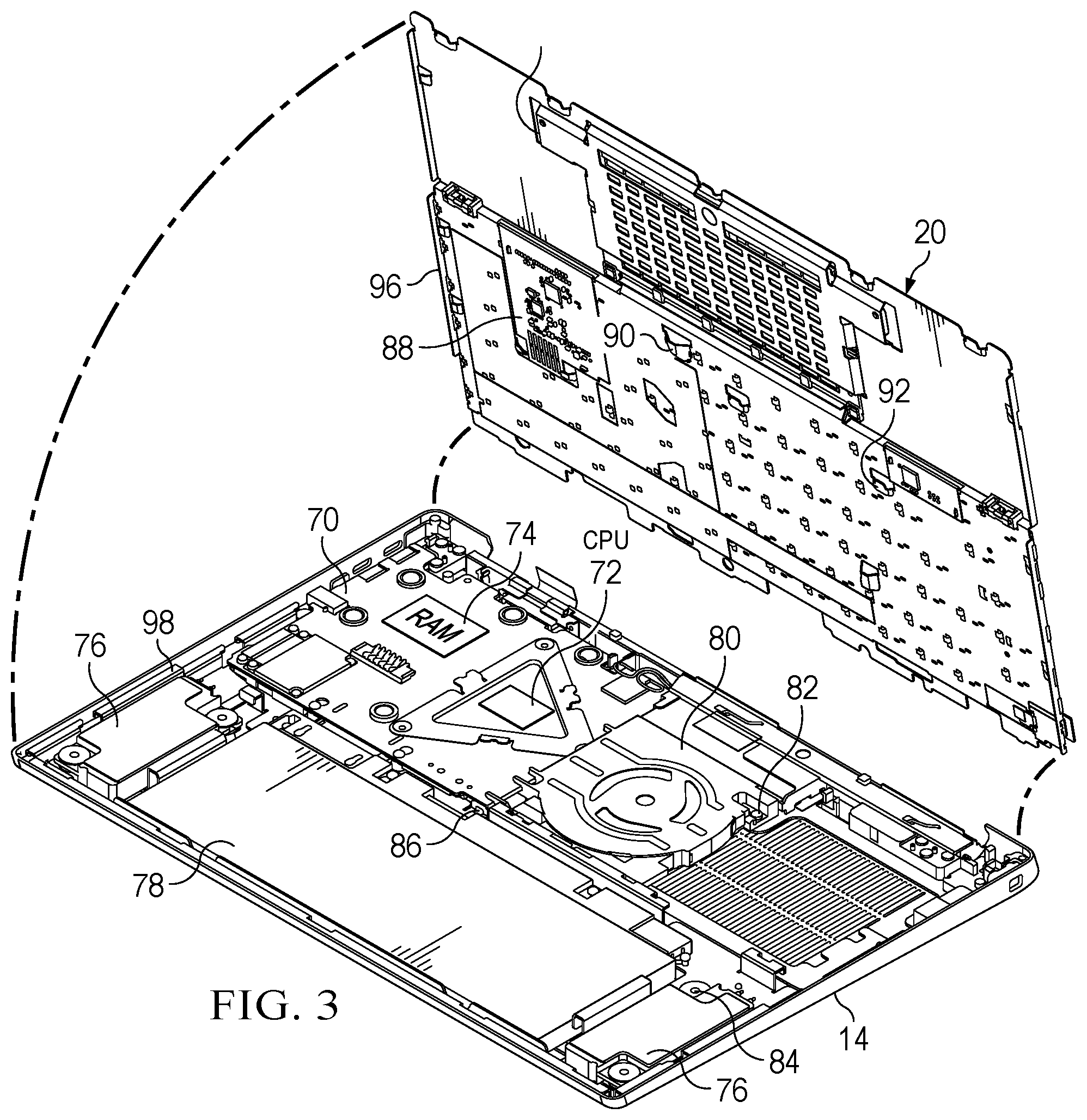 Patent US12468358 Figure 7 – Information handling system motherboard battery cable free connector