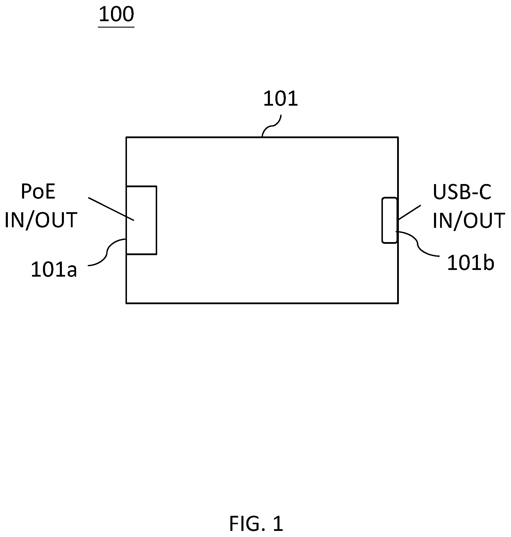 Patent US12468363 — Bidirectional power over ethernet to USB-C converter for power and data — Figure 1