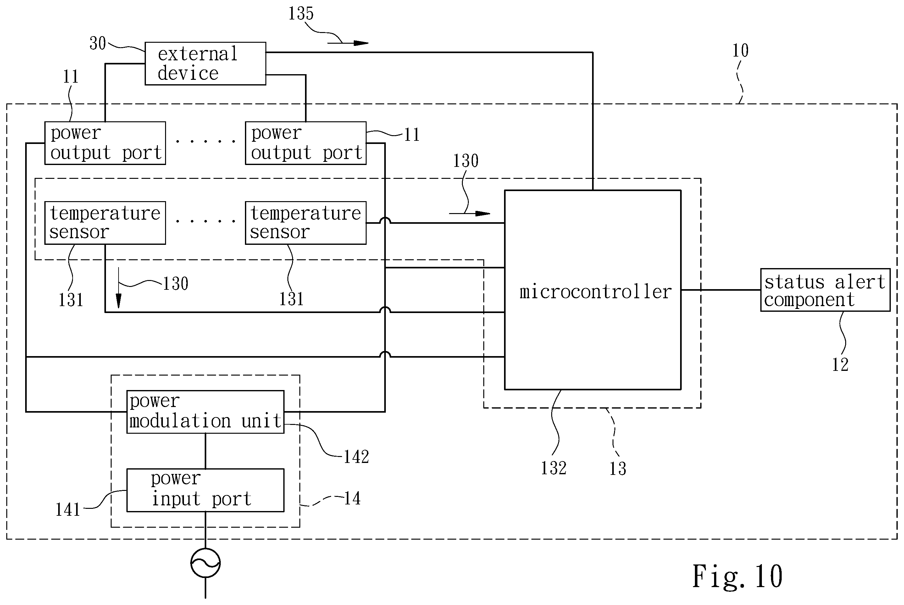 Patent US12468366 Figure 10 – Power supply with output port status monitoring module