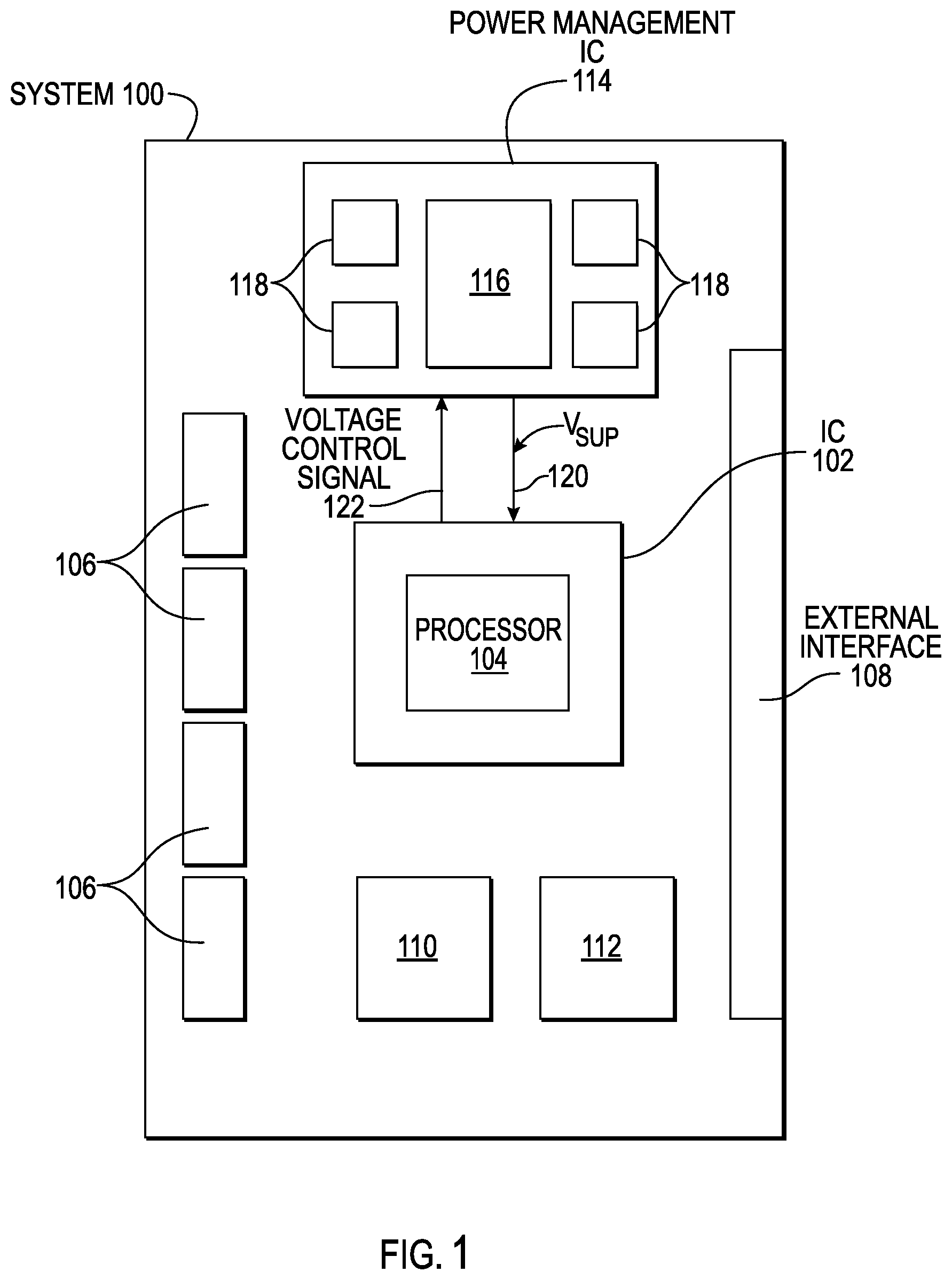 Patent US12468377 Figure 1 – Processors including power control circuits to reduce a no-load voltage to save power and increase longevity and related methods