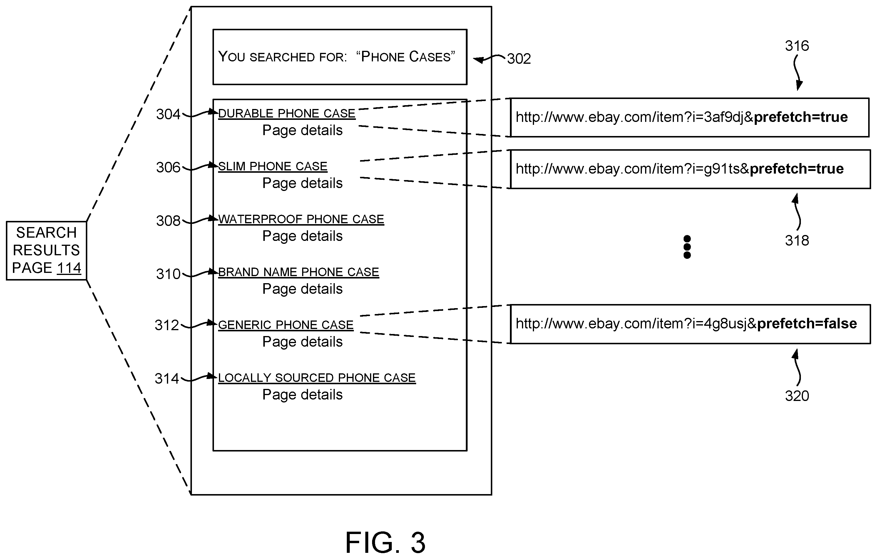 Patent US12468700 Figure 3 – Asynchronous predictive caching of content listed in search results