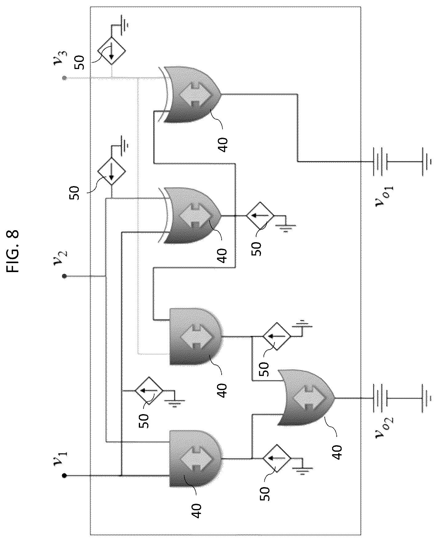 Patent US12468925 Figure 8 – Self-organizing logic gates and circuits and complex problem solving with self-organizing logic circuits