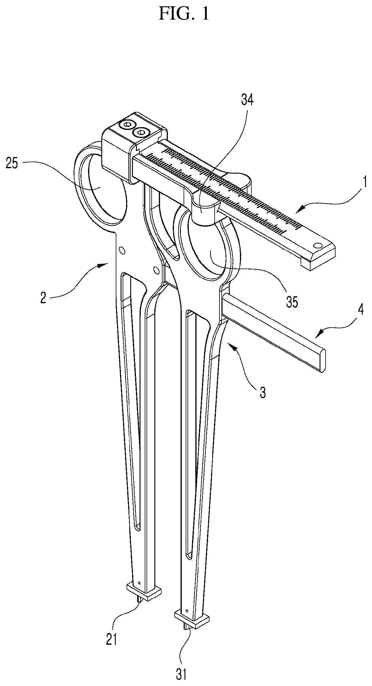 Patent US12472071 Figure 1 – Apparatus for measuring size of cup for hip arthroplasty
