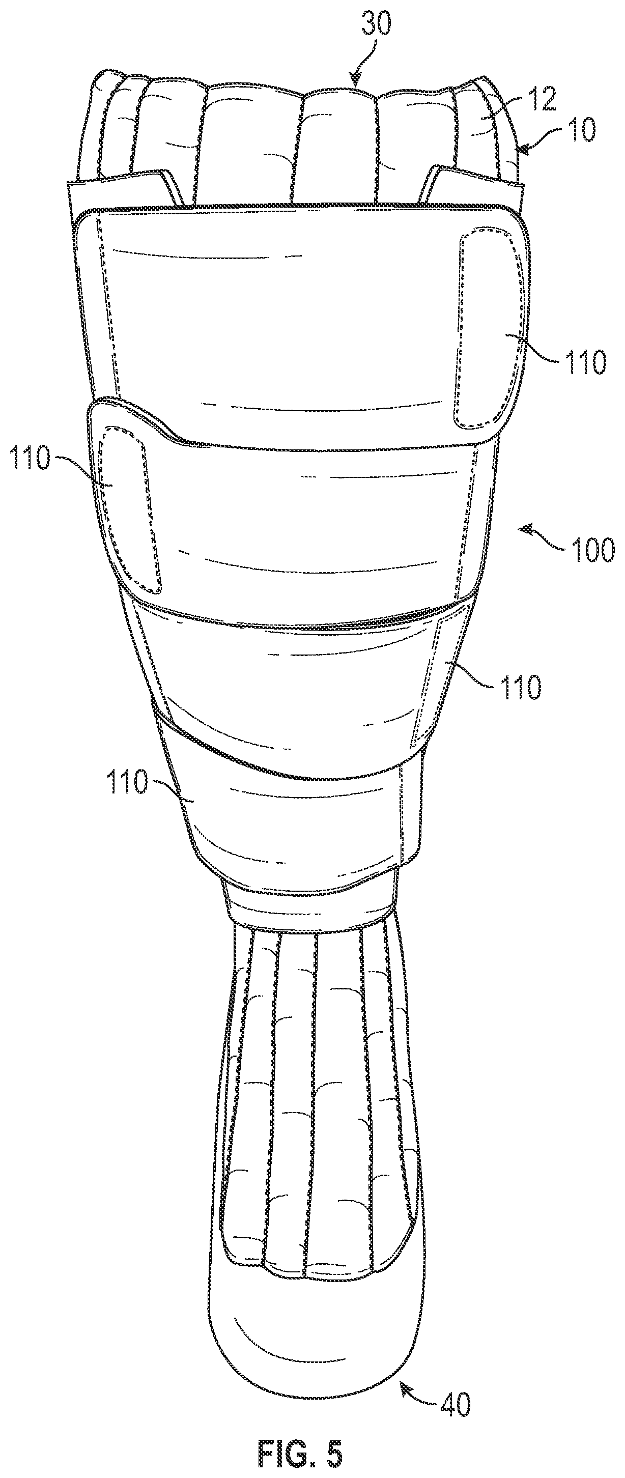Patent US12472105 Figure 5 – Foam sleeve garment with easy access feature