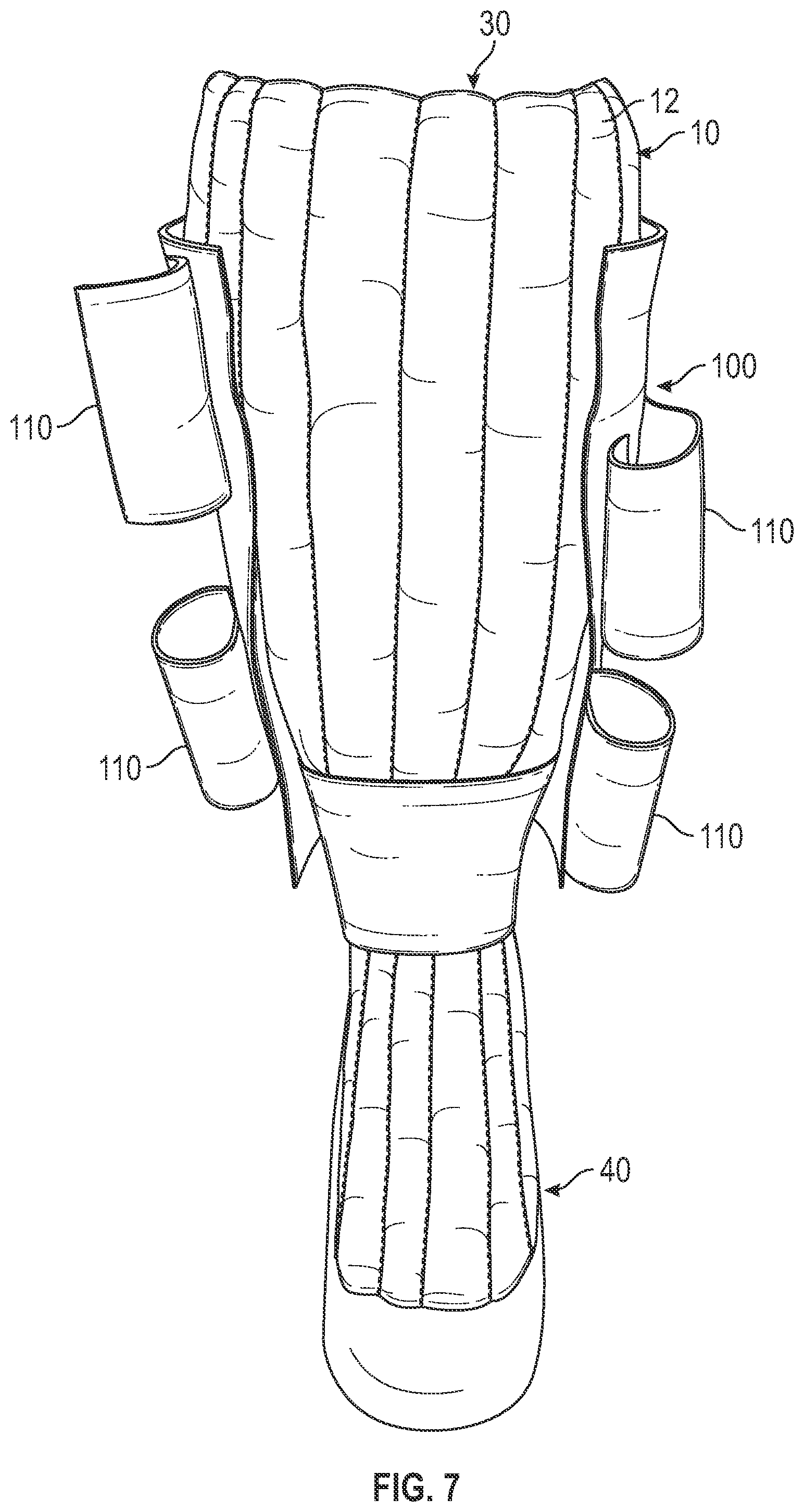 Patent US12472105 Figure 7 – Foam sleeve garment with easy access feature