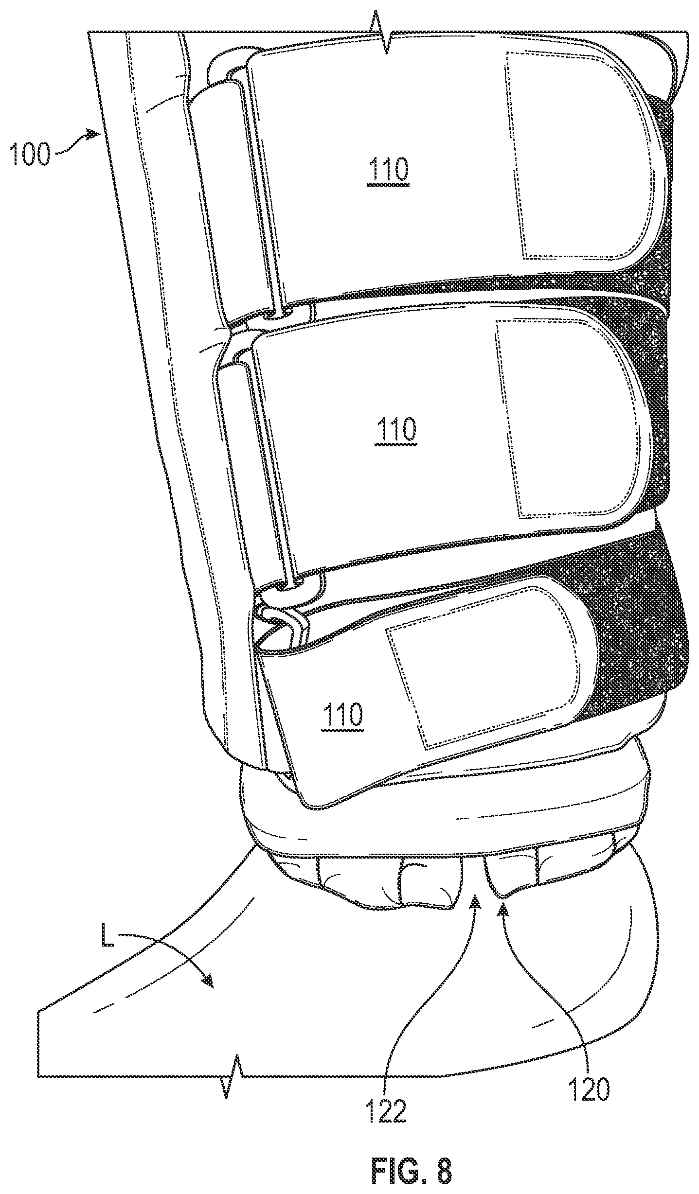 Patent US12472105 Figure 8 – Foam sleeve garment with easy access feature