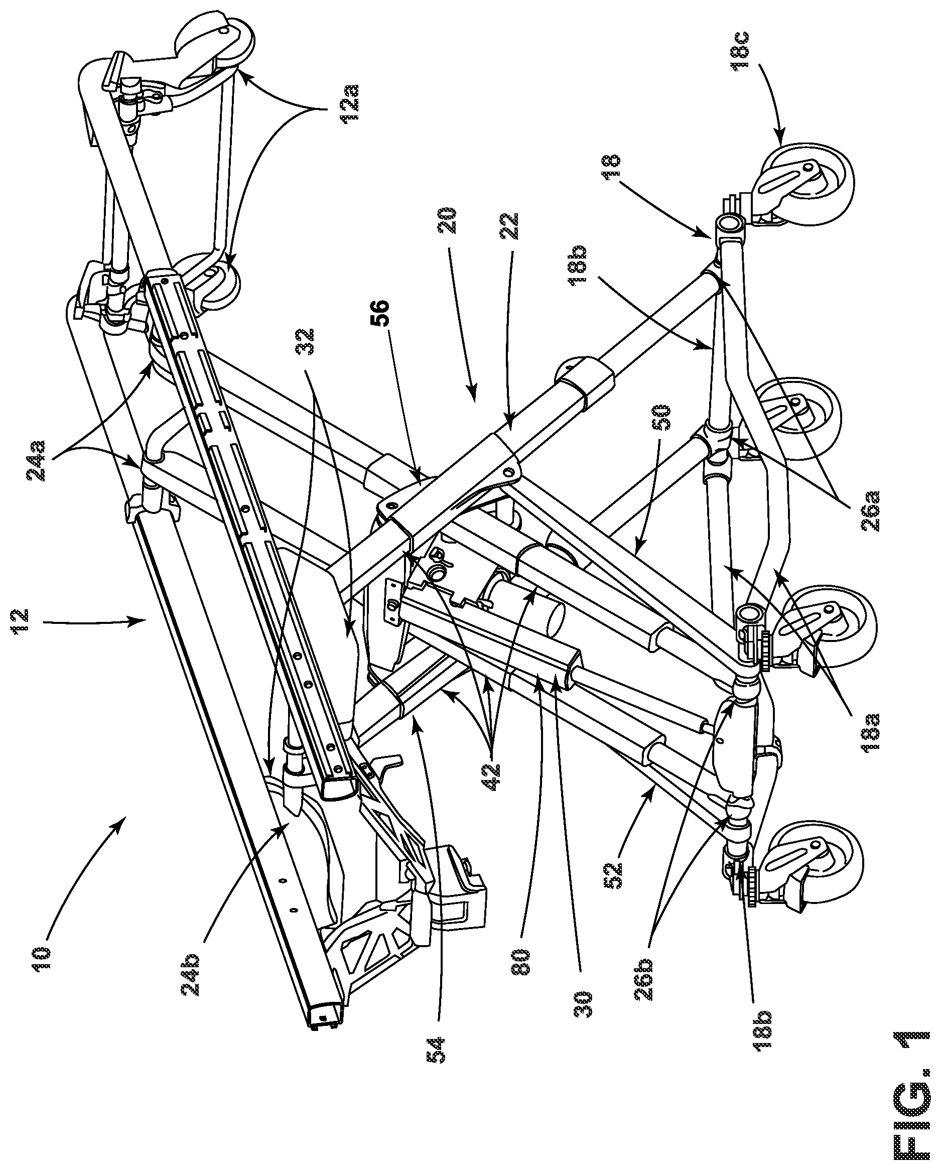 Patent US12472112 Figure 1 – Patient handling apparatus with hydraulic control system