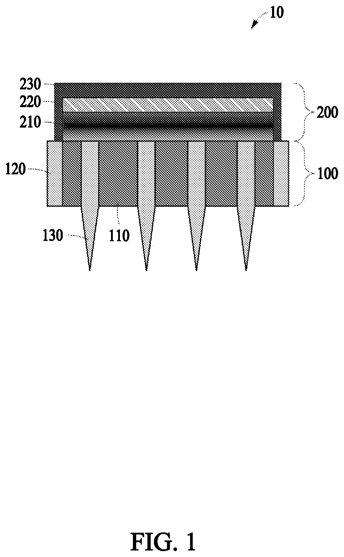 Patent US12472338 Figure 1 – Microneedle array-based electrode comprising organic photovoltaic substances and artificial retina device comprising the same