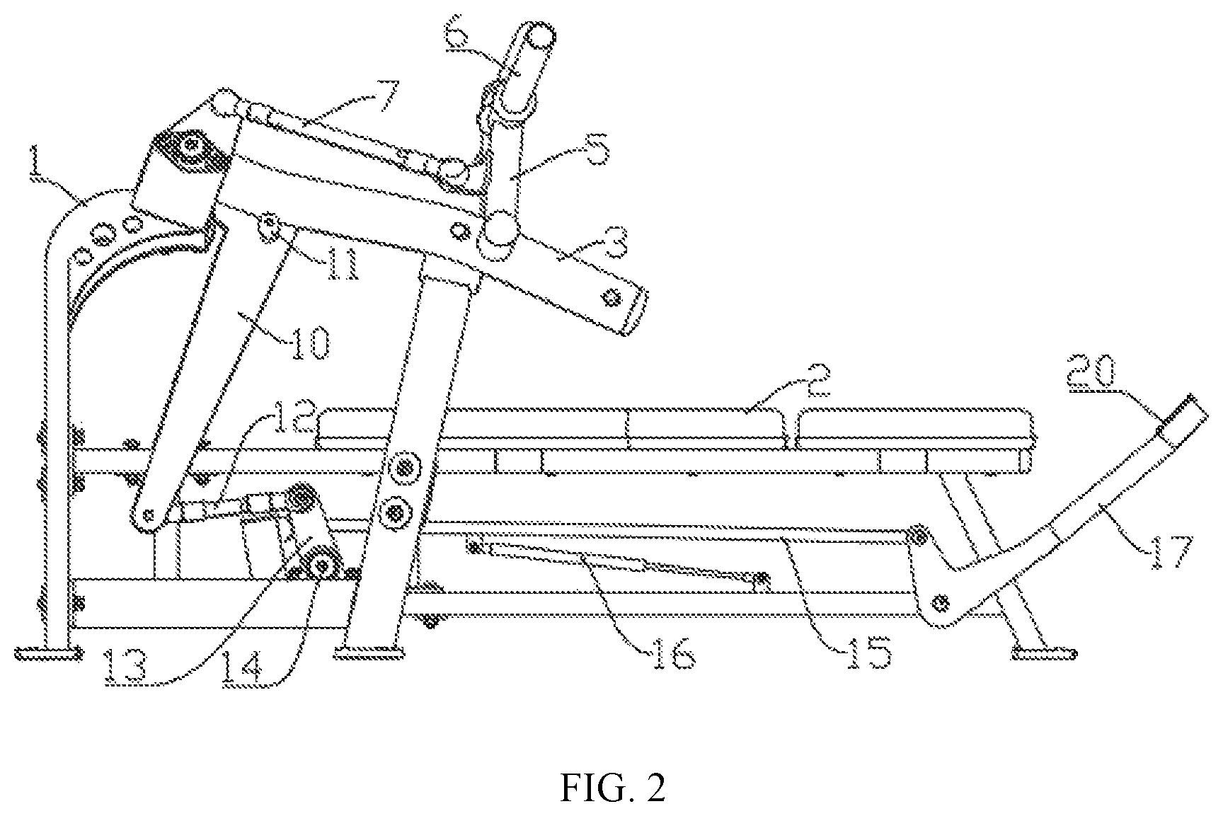Patent US12472396 Figure 2 – Bench press training machine with variable arms of force