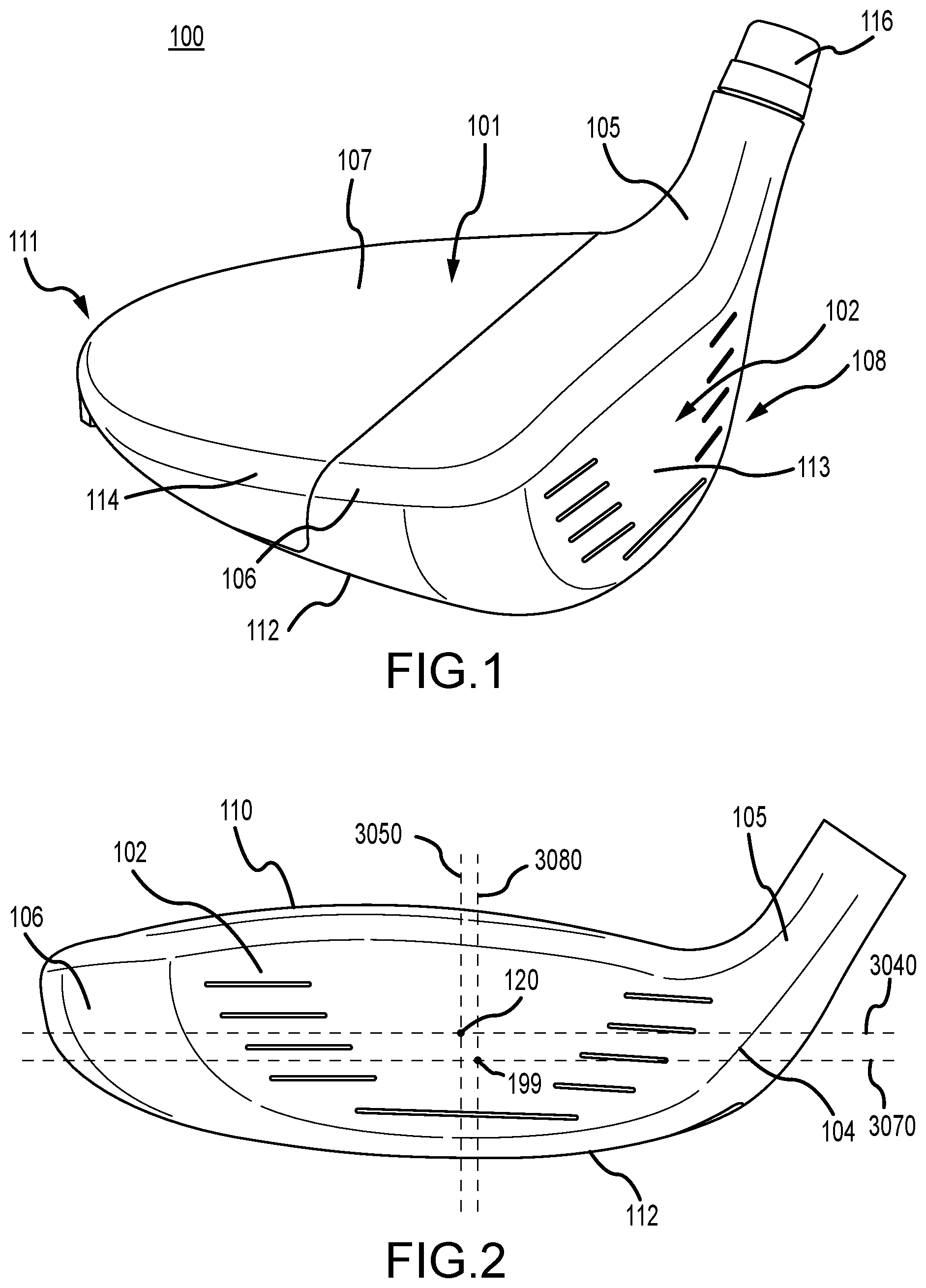 Patent US12472407 Figure 1 – Golf club heads with slits and flexure inserts