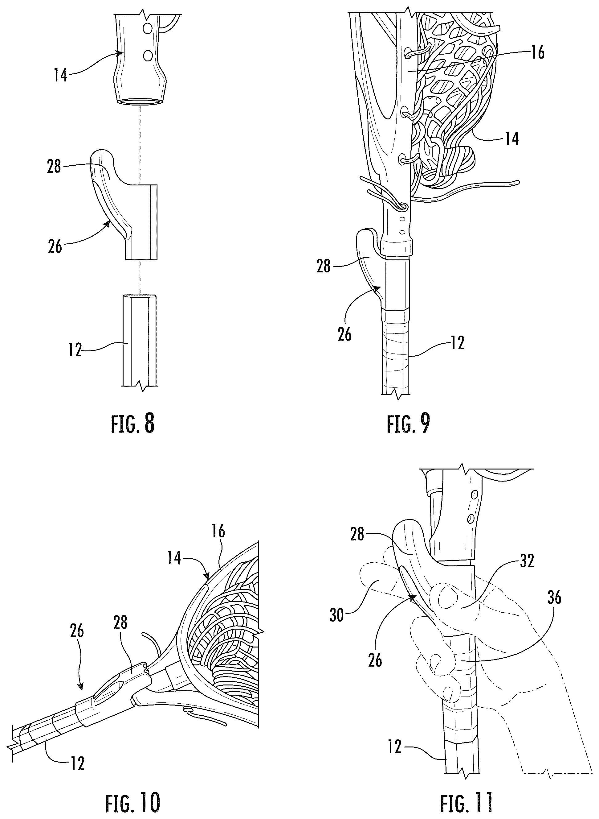 Patent US12472411 Figure 3 – Anti-rotation element for a lacrosse goalie stick