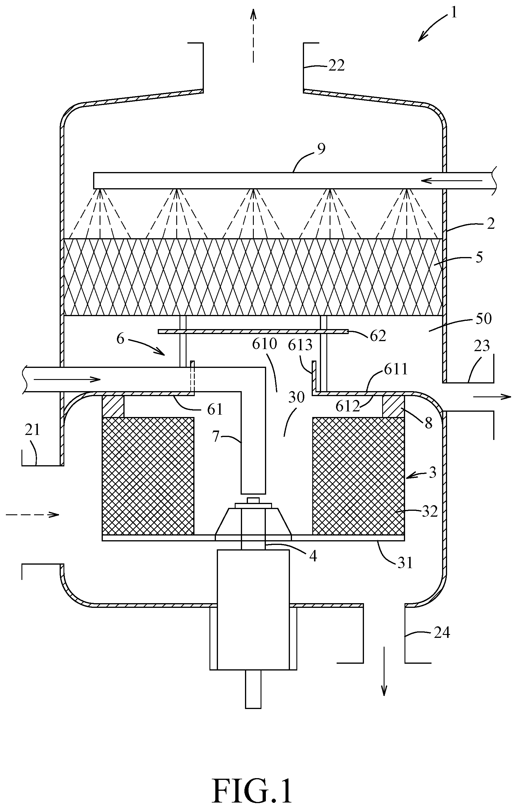 Patent US12472462 Figure 1 – Series-connected absorption high-gravity device