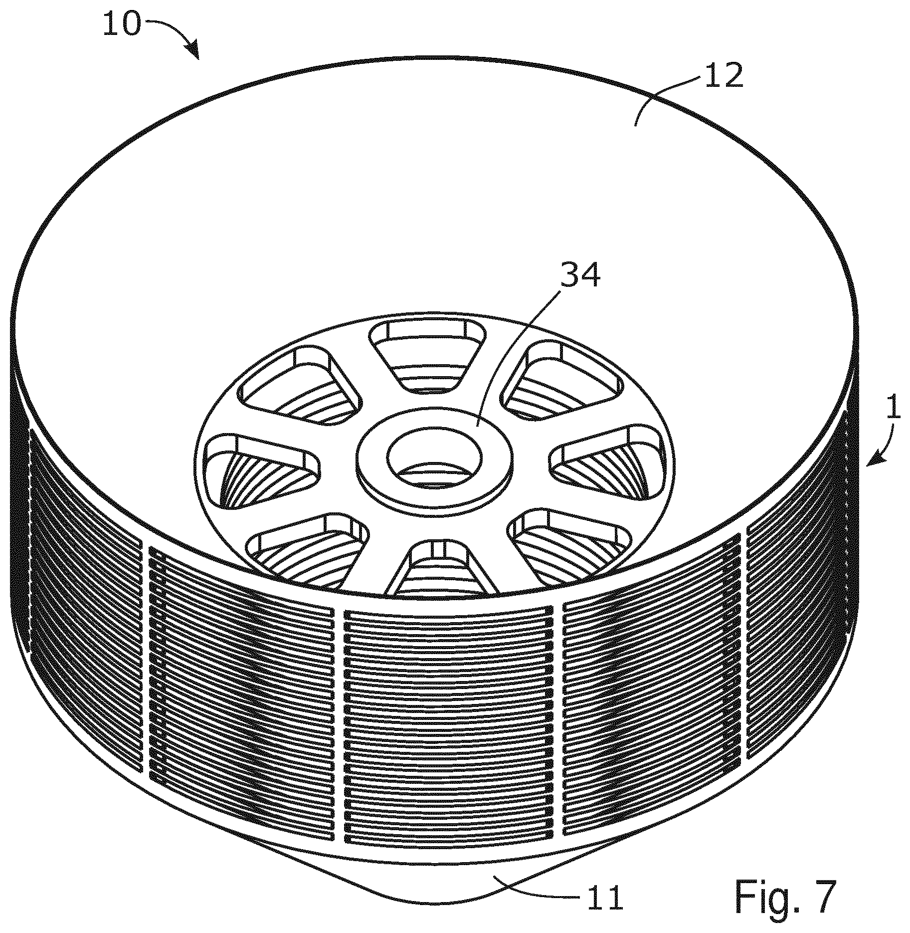 Patent US12472513 Figure 7 – Disc stack, rotor unit, centrifugal separator, method of providing disc stack, and method of providing rotor unit