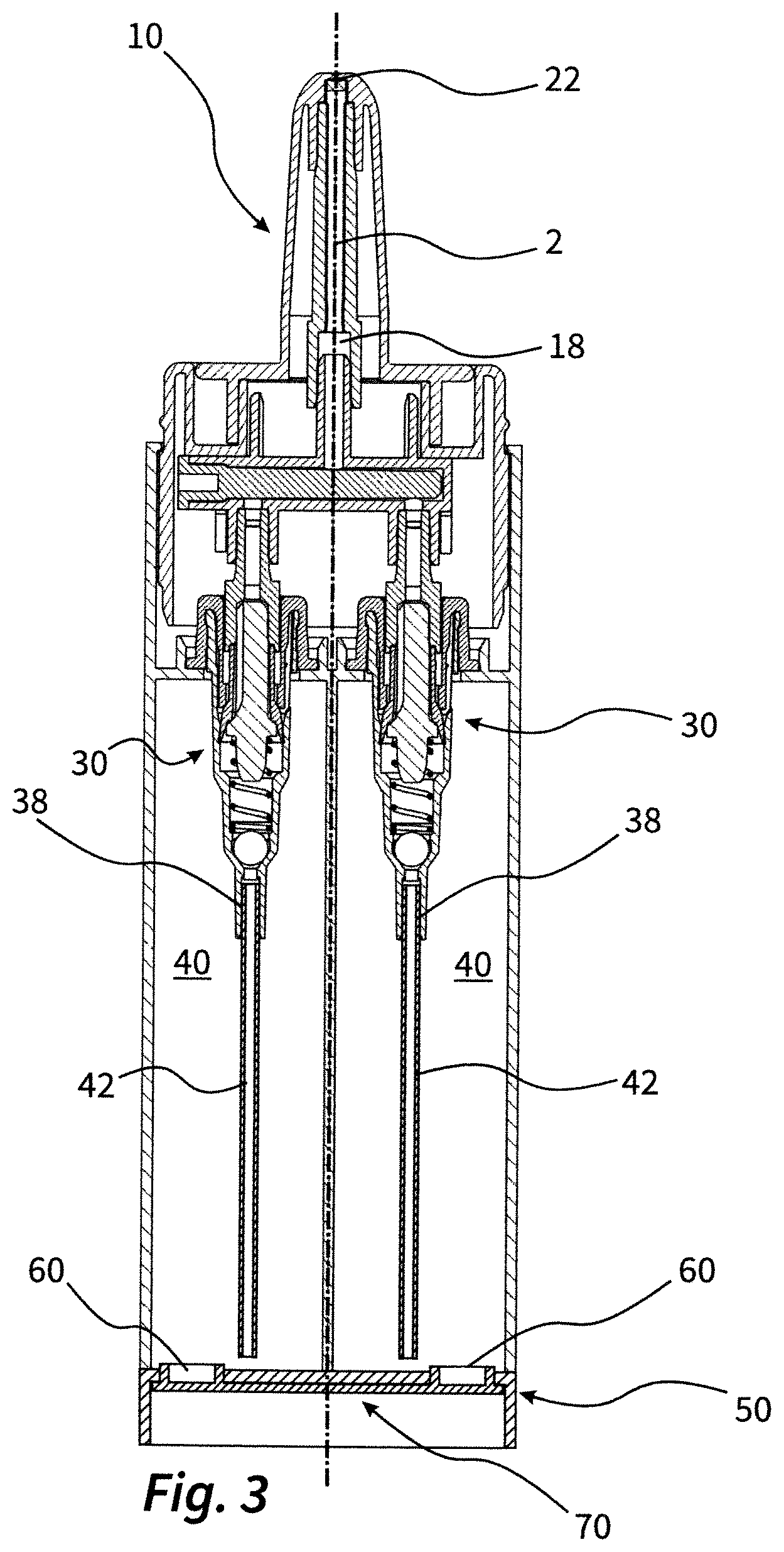 Patent US12472521 Figure 3 – Liquid dispenser with two liquid reservoirs