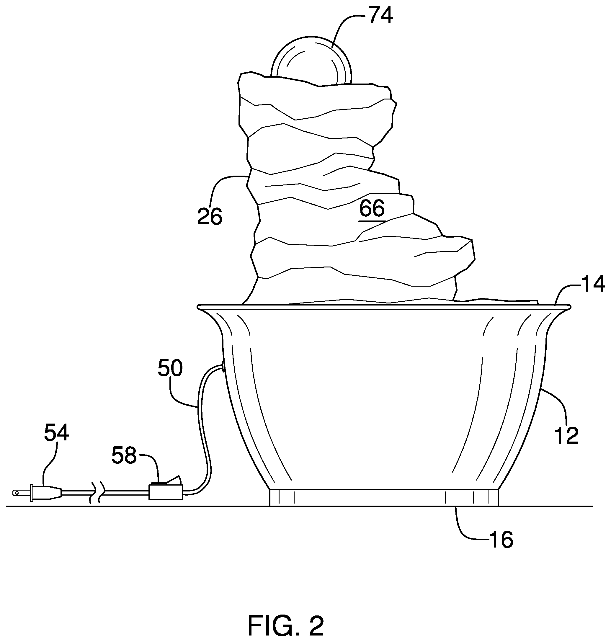 Patent US12472526 Figure 2 – Integrated fountain and vase assembly