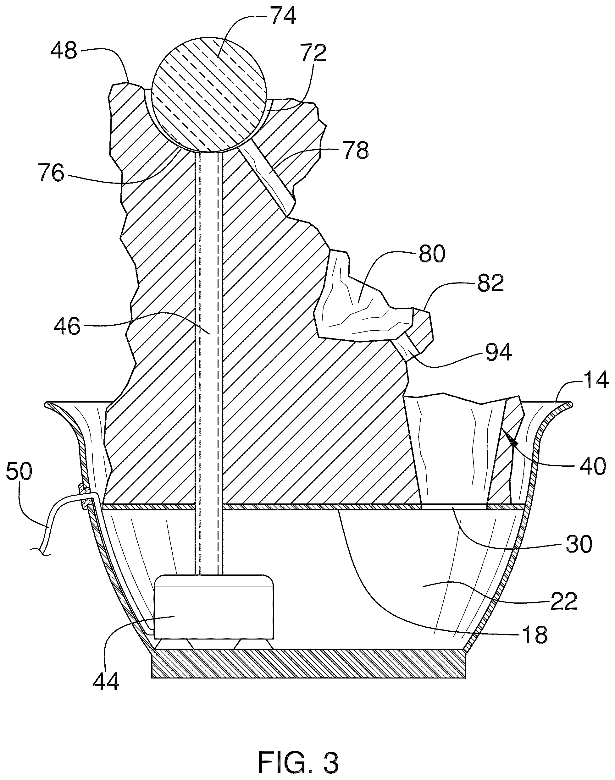 Patent US12472526 Figure 3 – Integrated fountain and vase assembly