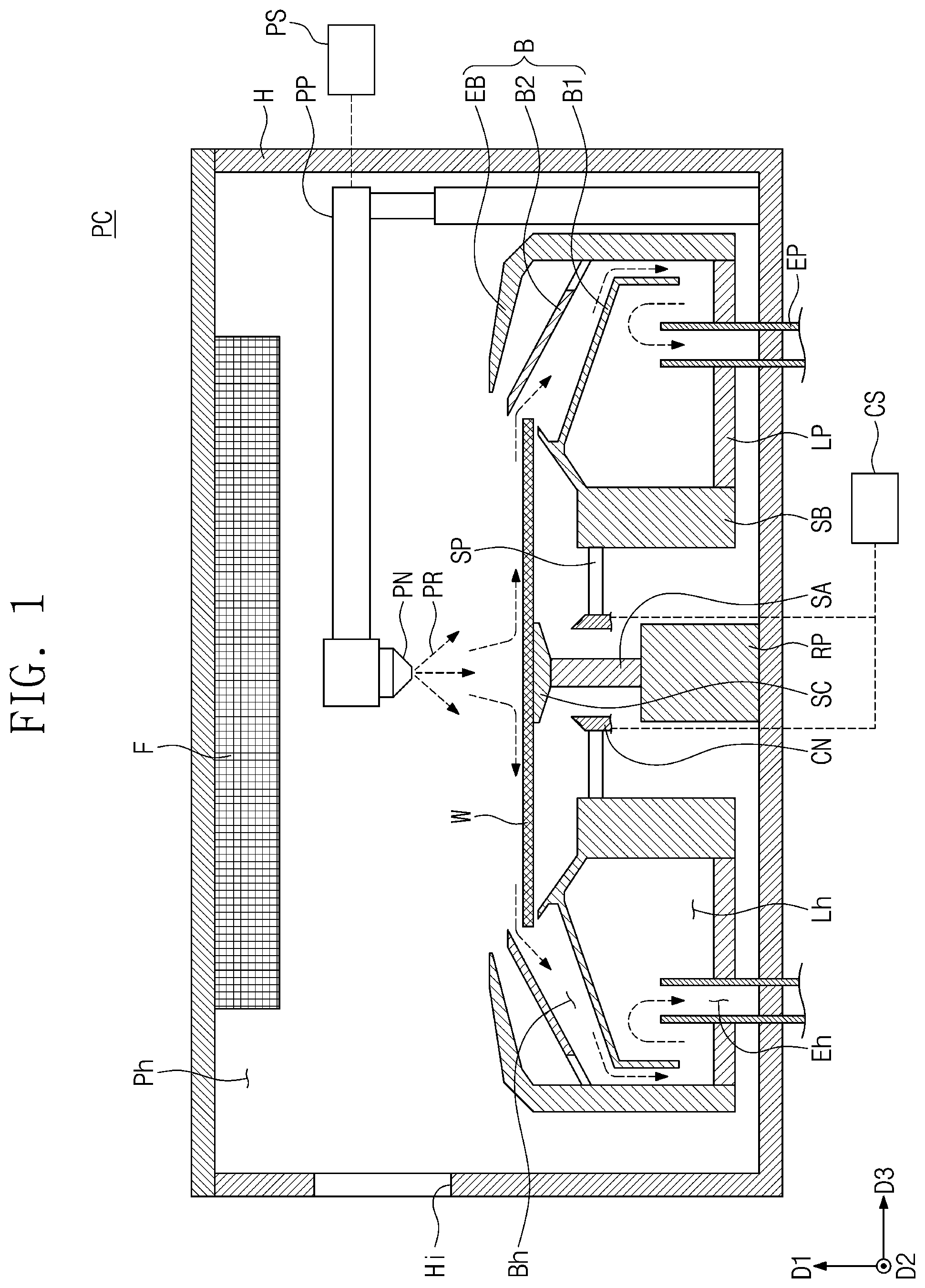 Patent US12472541 Figure 1 – Apparatus for cleaning a bowl and a photoresist (PR) coating system including the same