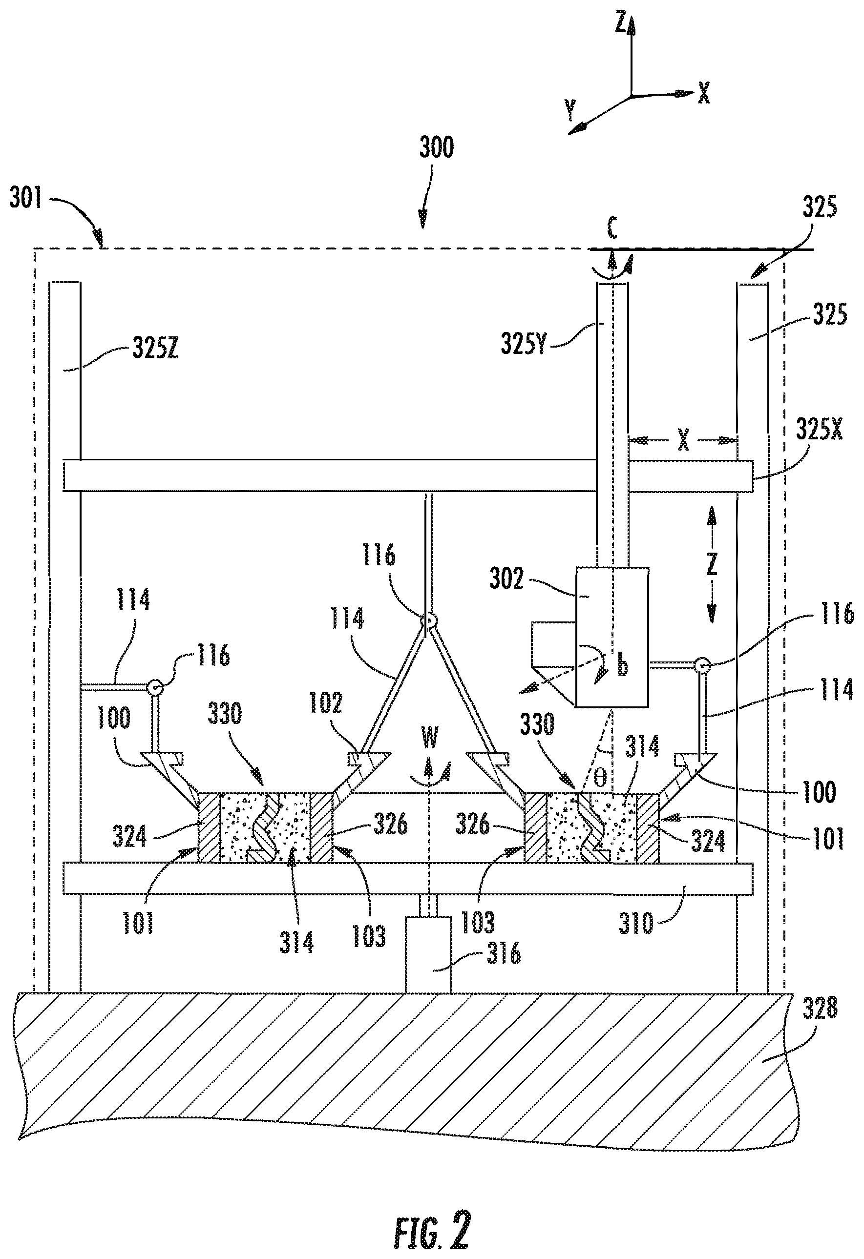 Patent US12472556 Figure 2 – Apparatus and method for angular and rotational additive manufacturing