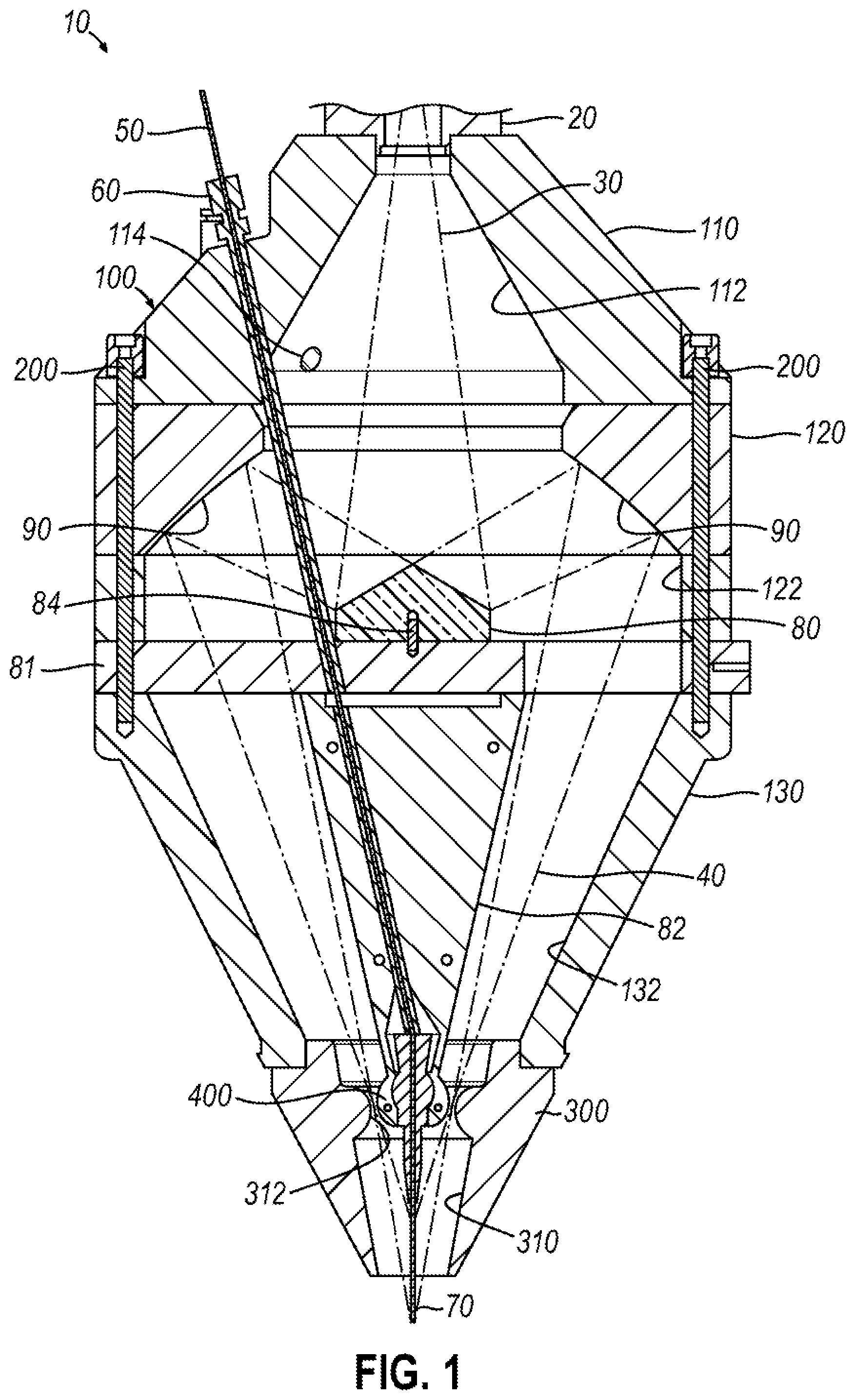 Patent US12472560 Figure 1 – Multi-beam coaxial laser optical system for use in additive manufacturing