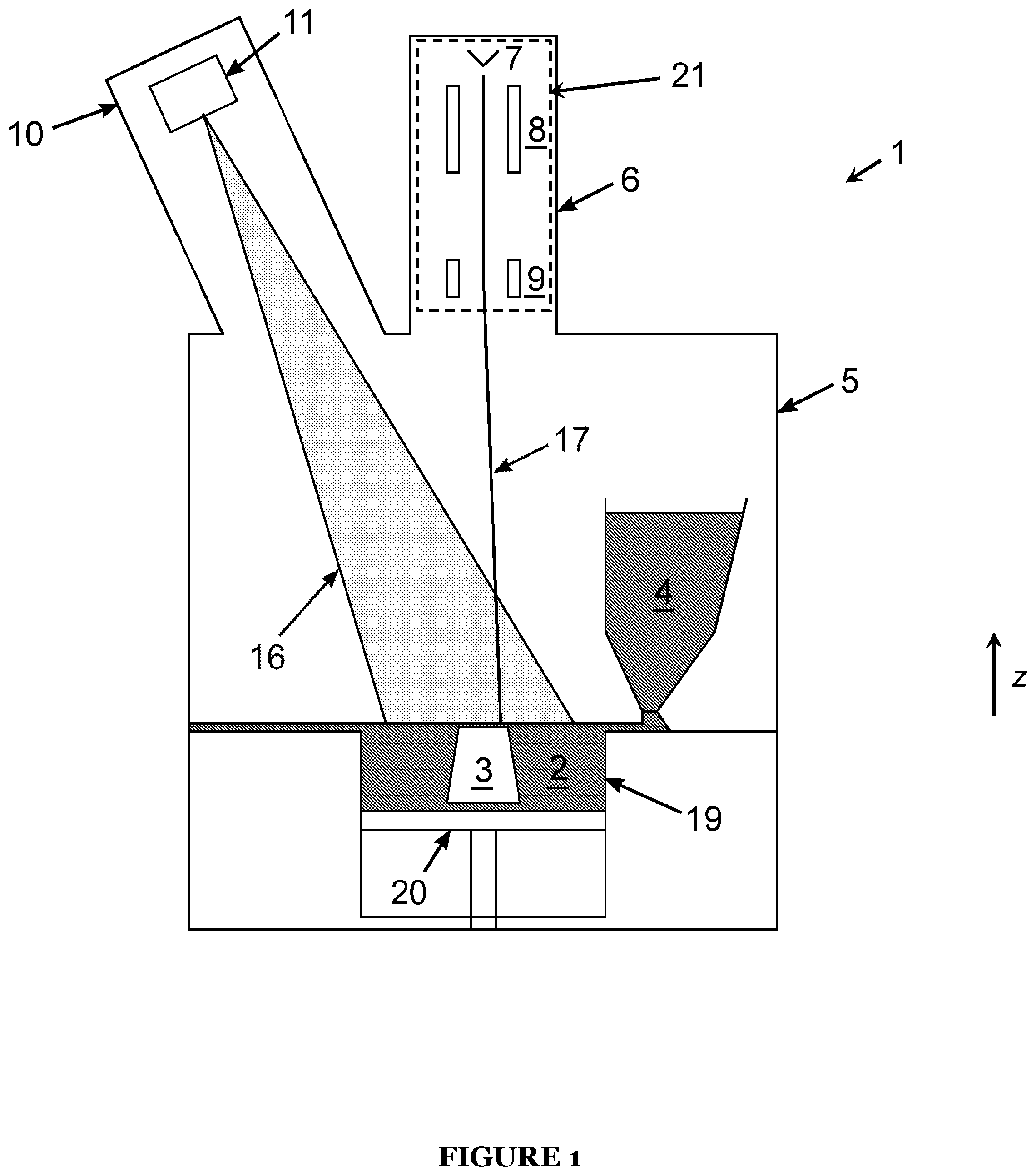Patent US12472561 Figure 1 – Additive manufacturing using powder bed fusion