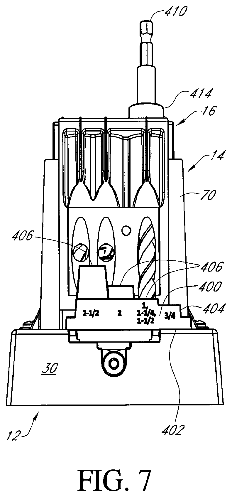 Patent US12472565 Figure 7 – Ratcheting quick-adjust drilling jig