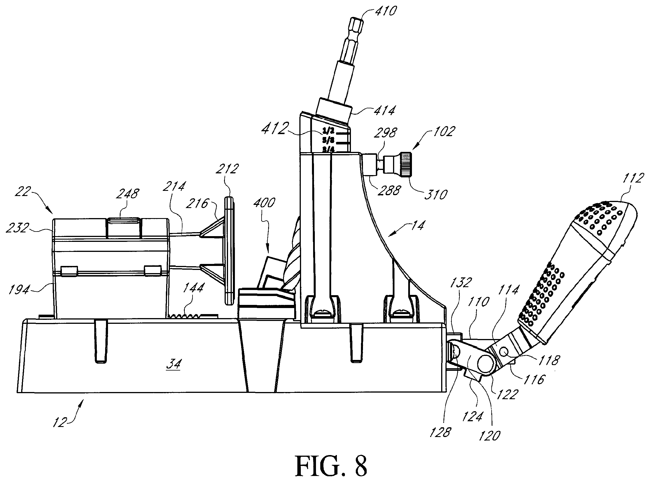 Patent US12472565 Figure 8 – Ratcheting quick-adjust drilling jig