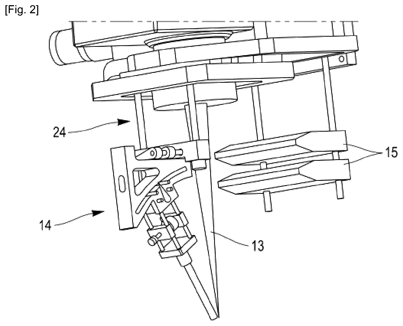 Patent US12472583 Figure 2 – System and method for adding material to a determined surface of a workpiece by means of a laser beam directed by a laser scanning head and lateral powder injection