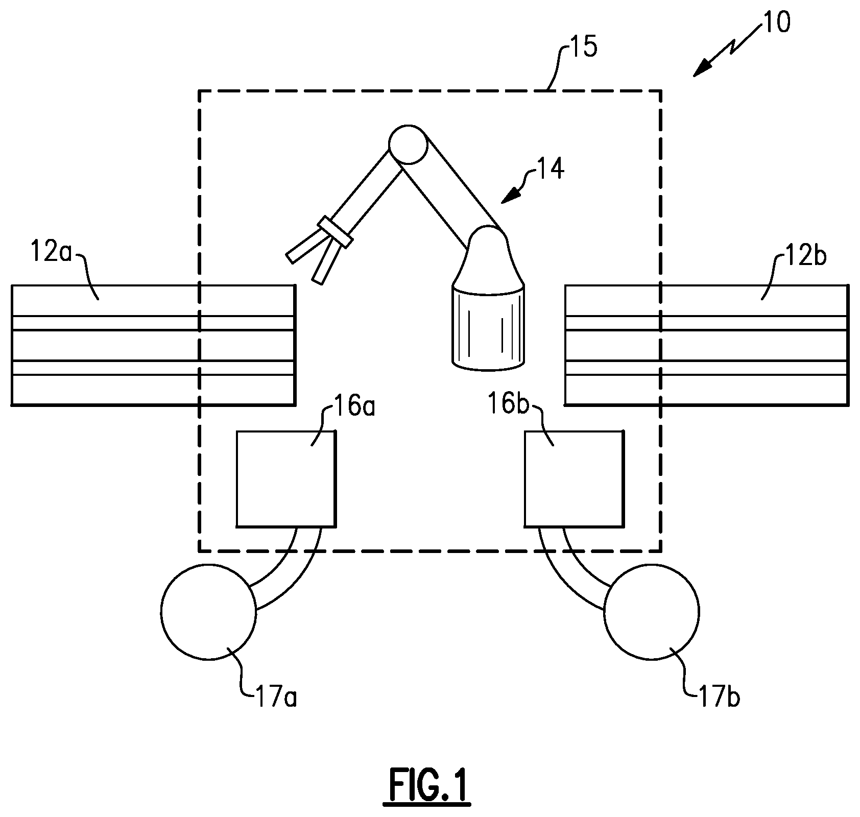 Patent US12472589 Figure 1 – System and method with floating welder for high rate production welding