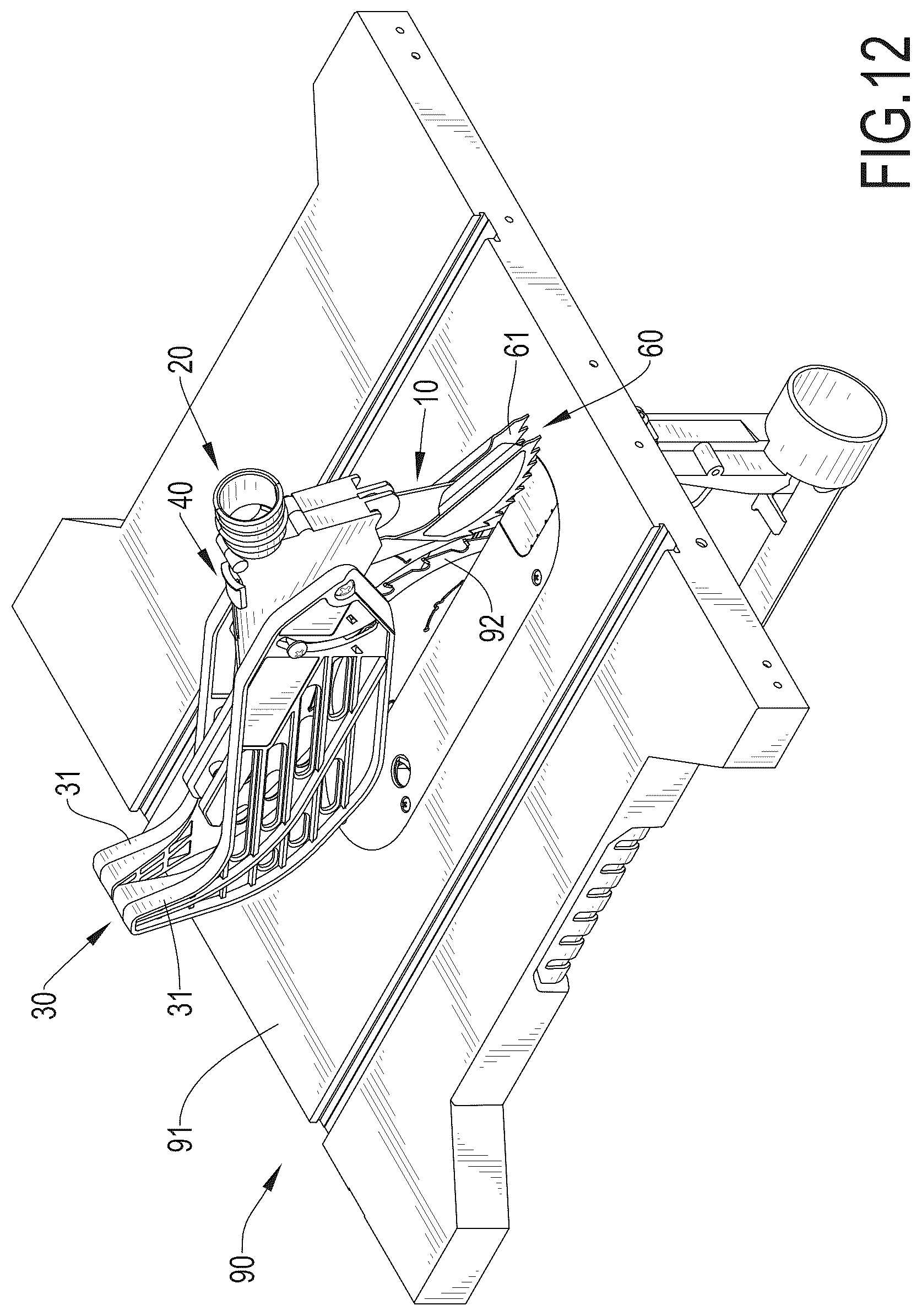 Patent US12472657 Figure 12 – Table saw guard