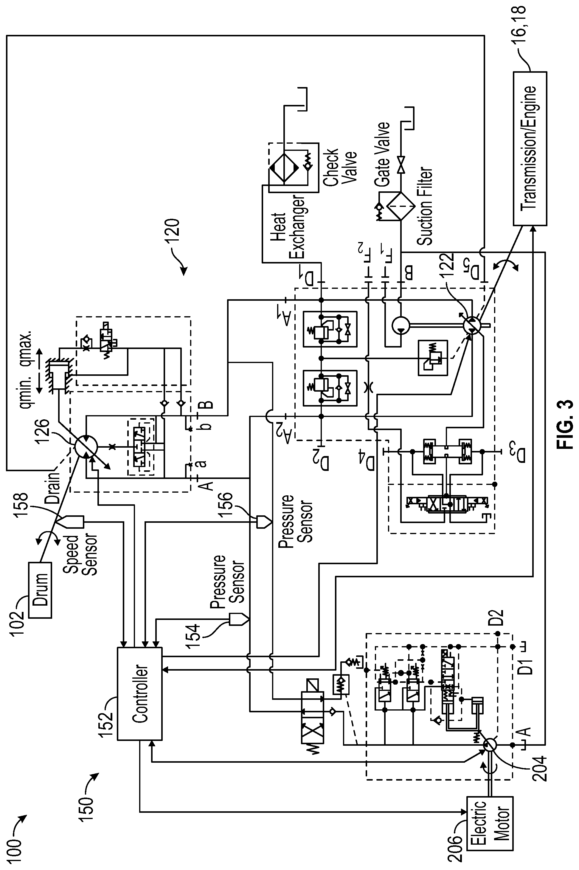 Patent US12472661 Figure 2 – Mixer drum drive with additional pump