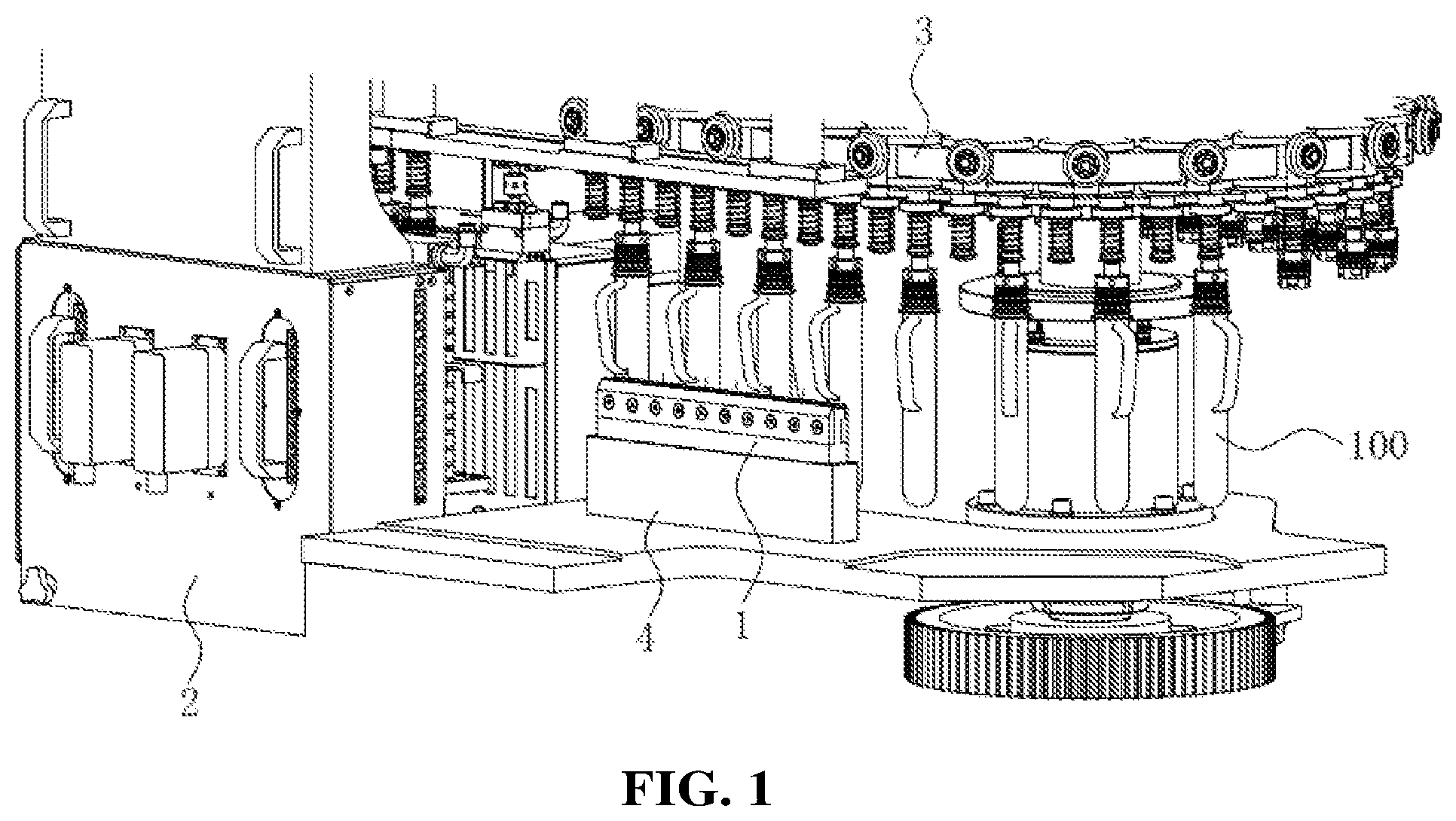 Patent US12472676 Figure 1 – Heat treatment device for pet bottle preform with integral handle