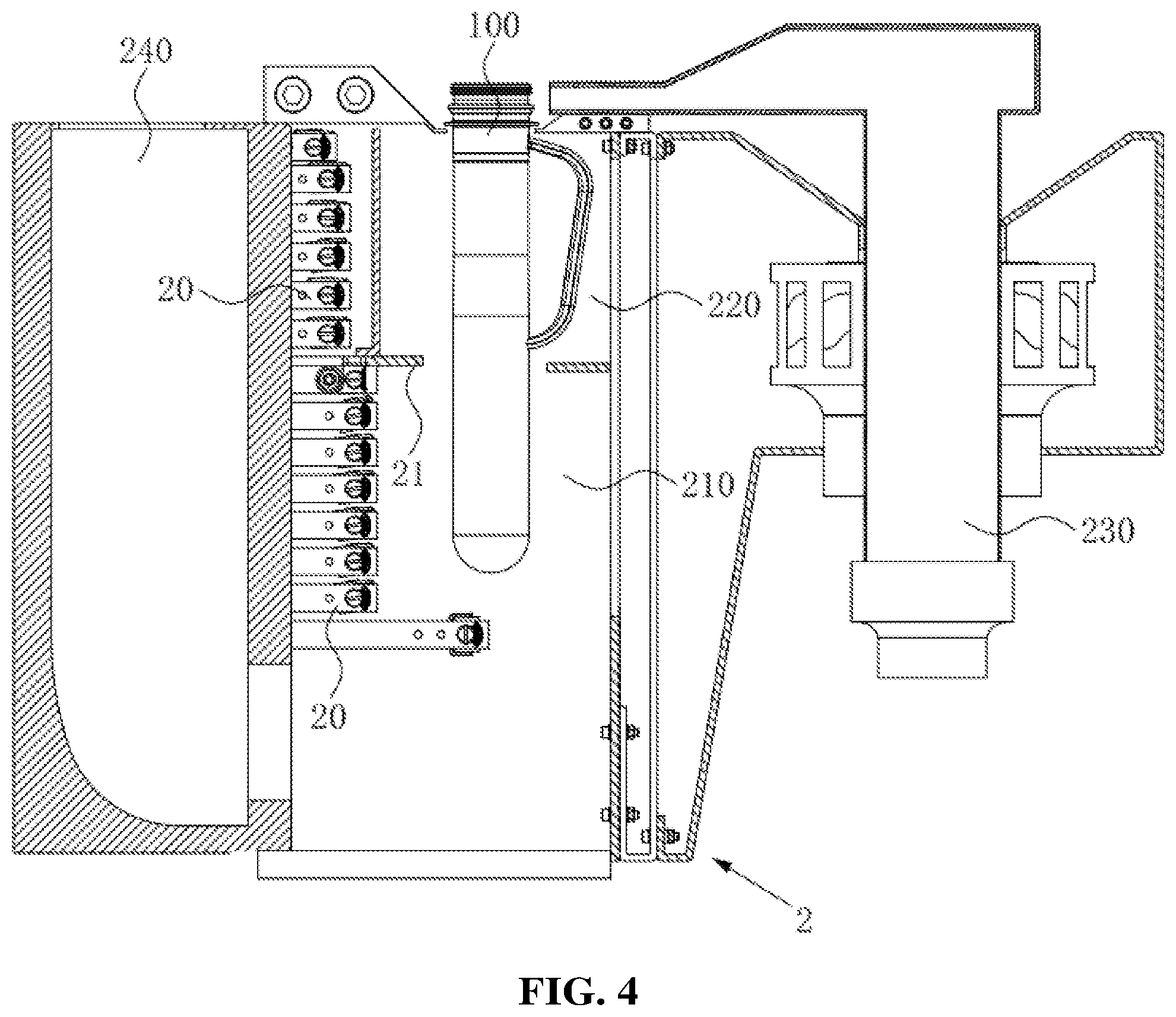 Patent US12472676 Figure 4 – Heat treatment device for pet bottle preform with integral handle